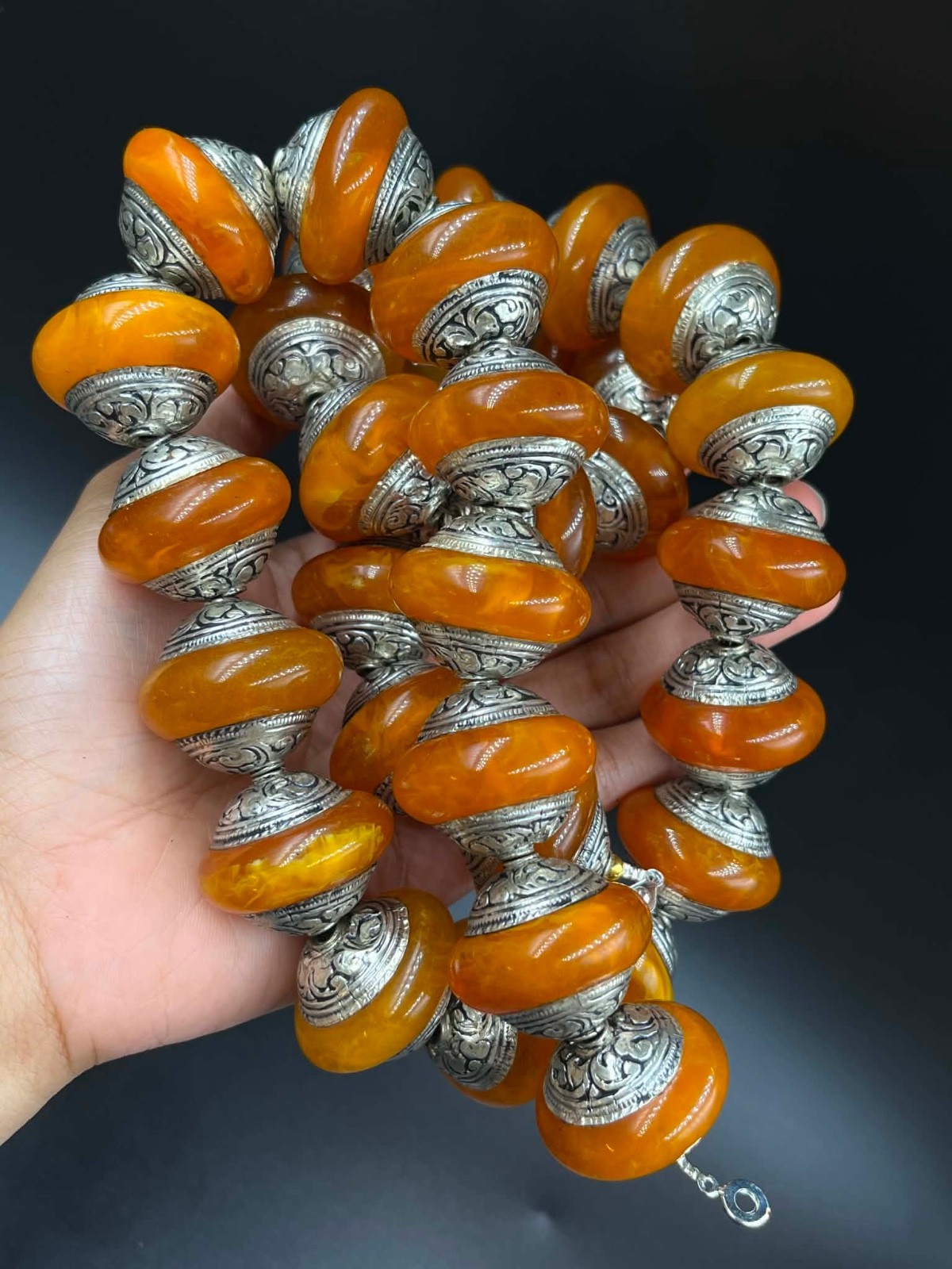 Unique silver Old Real Antique Bakelite lovely Amber Sandalos Necklace Unique silver Old Real Antique Bakelite lovely Amber Sandalos Necklace