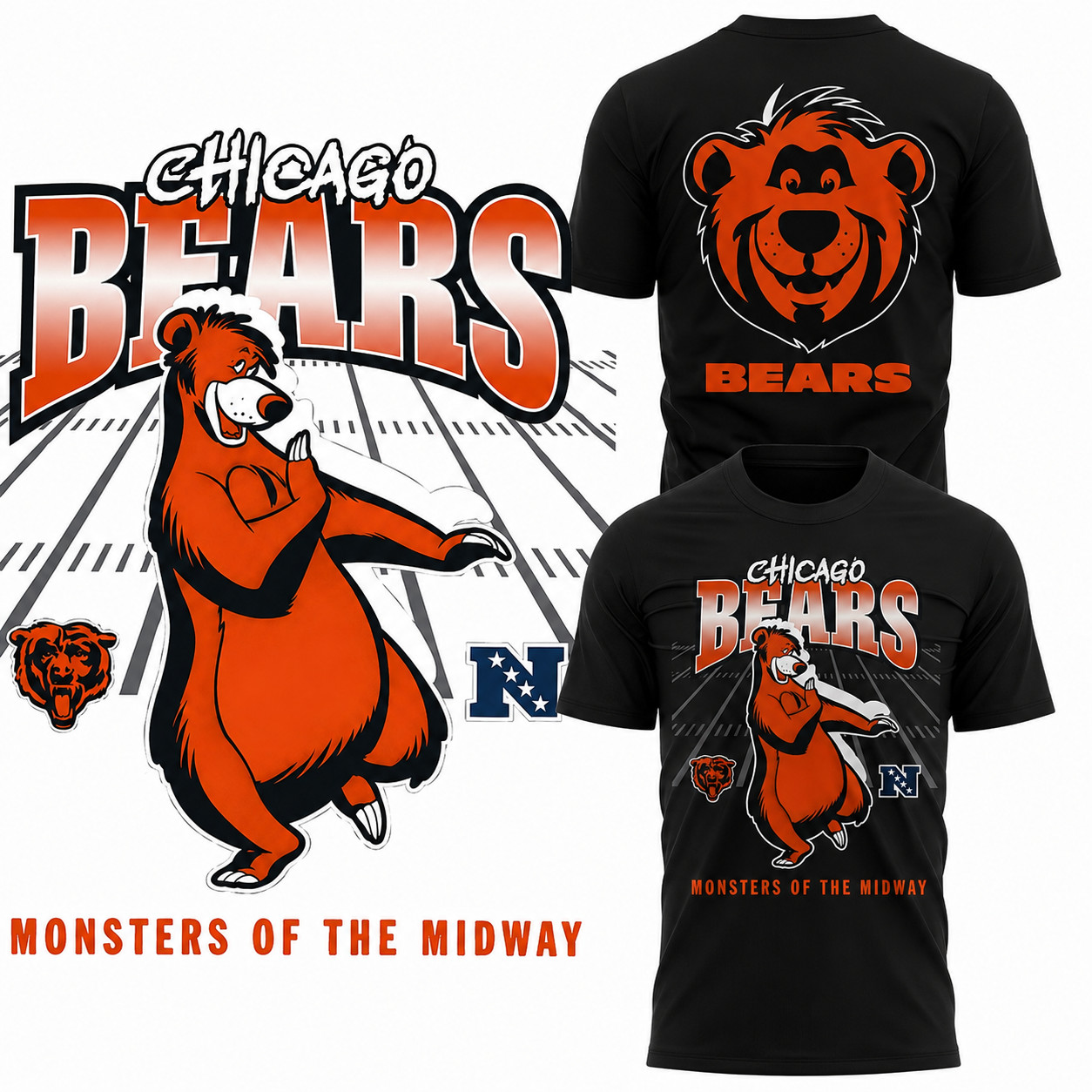HOT Disney Baloo x Chicago Bears NFL Football Graphic T-Shirt Fan Made Tee