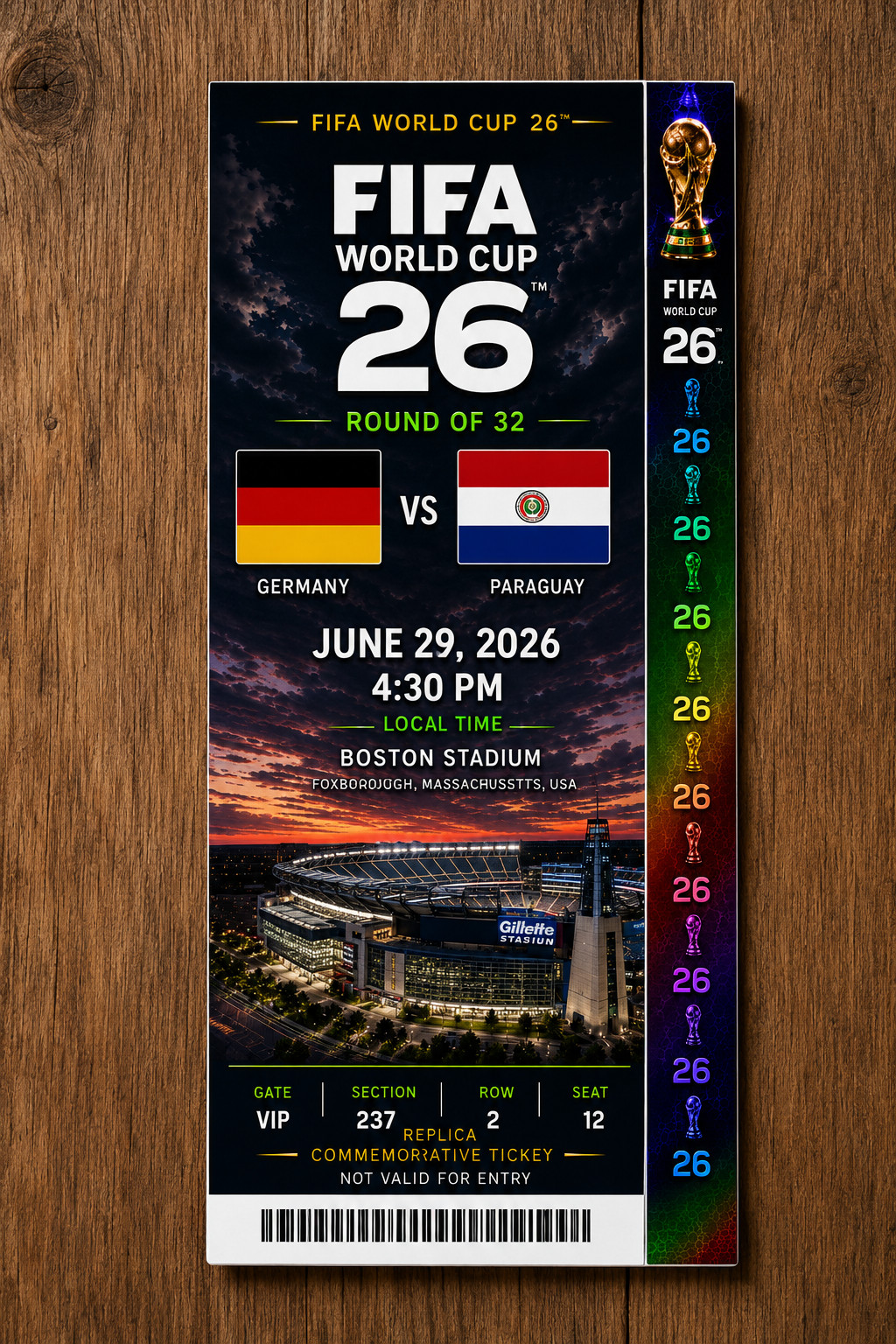 FIFA World Cup Germany vs Paraguay R 32 2026 commemorative ticket customizable