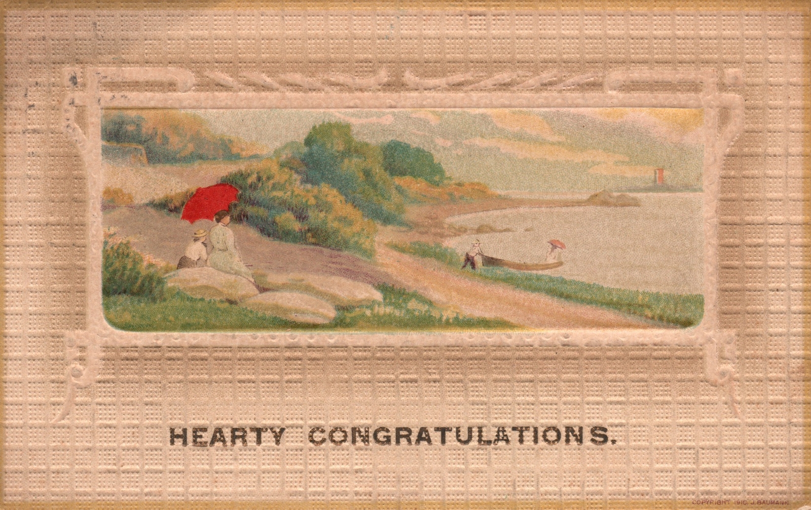 A Hearty Congratulations Greetings Sea Side View Nature Vintage Postcard 1921