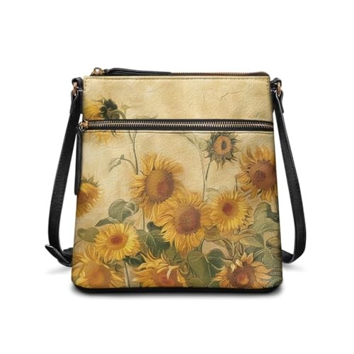 Leather Purses for Women, Leather Hobo Bags for Women Vintage Retro Sunflowers Leather Purses for Women, Leather Hobo Bags for Women Vintage Retro Sunflowers