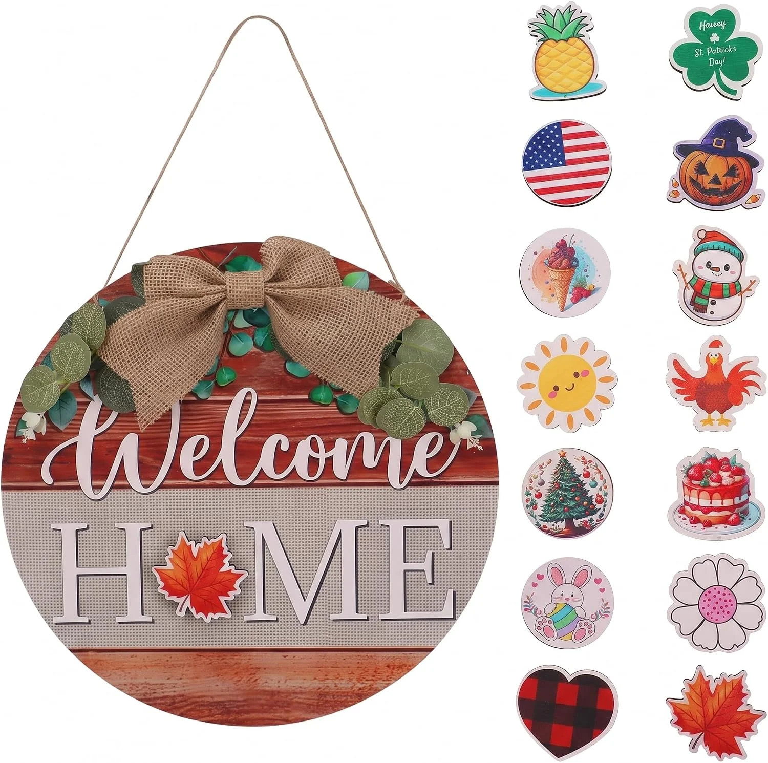 Interchangeable Seasonal Welcome Sign for Front Door Decor, Round Welcome Wreath Interchangeable Seasonal Welcome Sign for Front Door Decor, Round Welcome Wreath