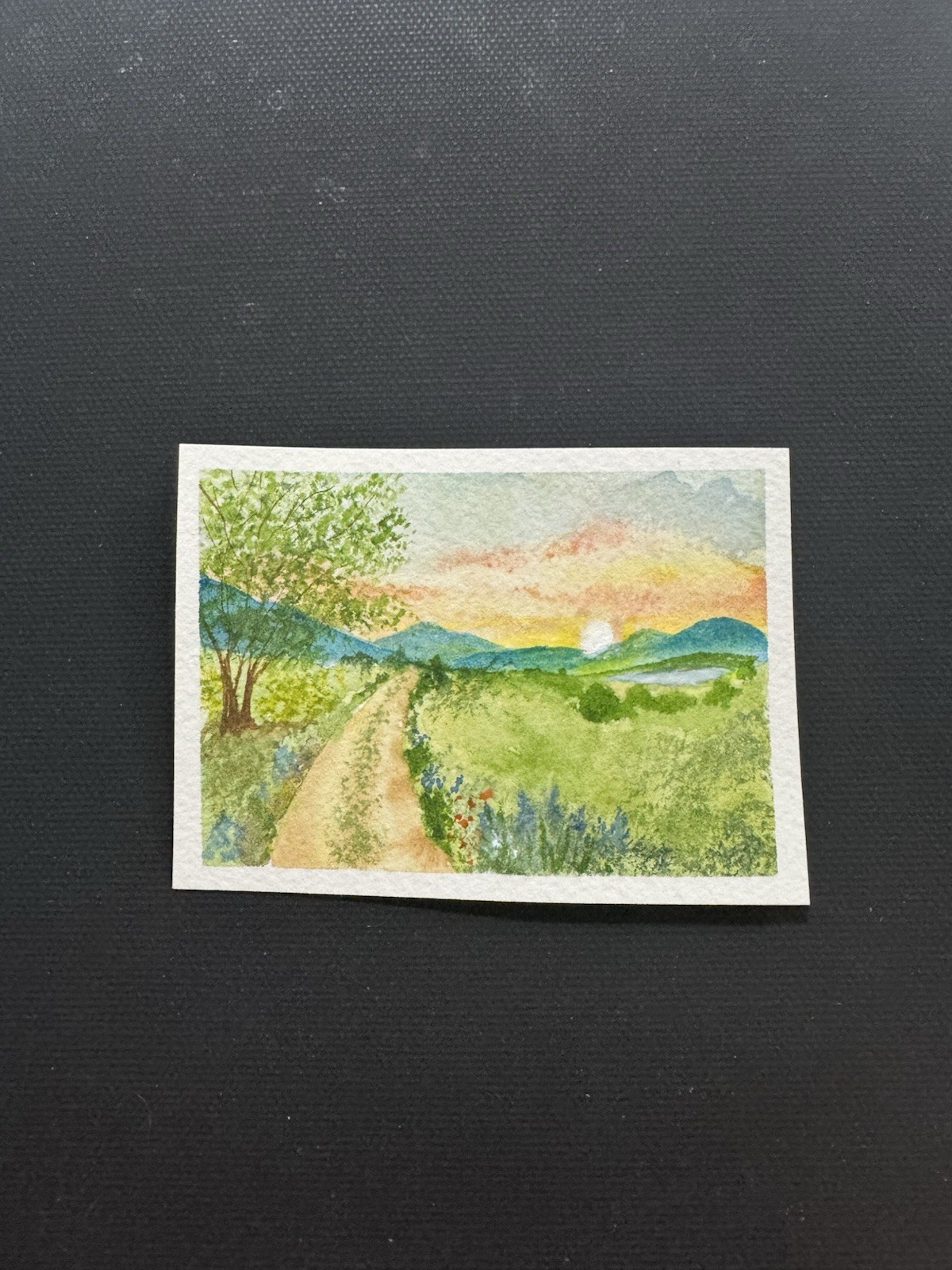 Original Watercolor ACEO Landscape “Evening In The Valley” Signed/Dated OOAK