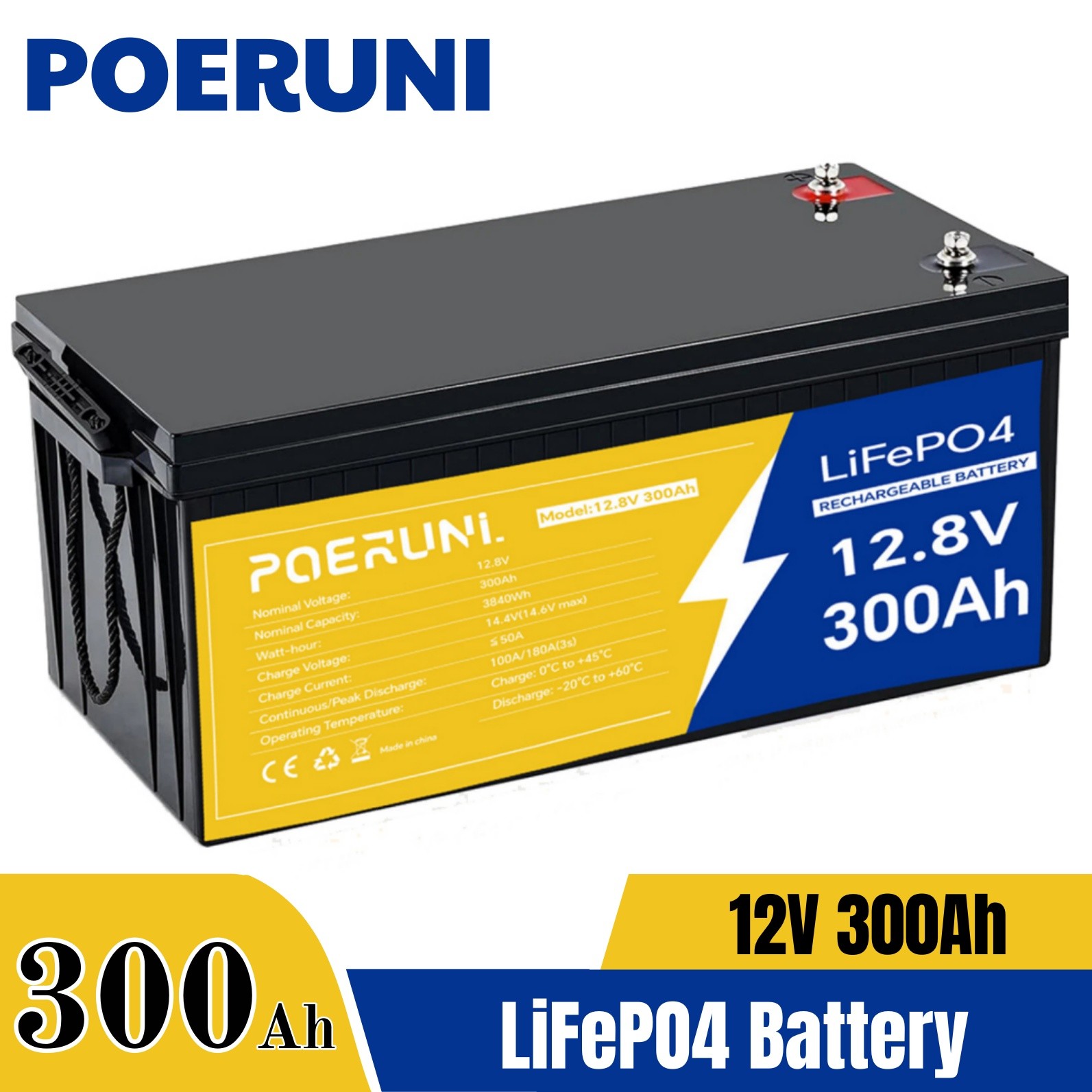 Deep Cycle 12V 300Ah LiFePO4 Lithium Battery with BMS for Boat Off-grid RV Solar Deep Cycle 12V 300Ah LiFePO4 Lithium Battery with BMS for Boat Off-grid RV Solar