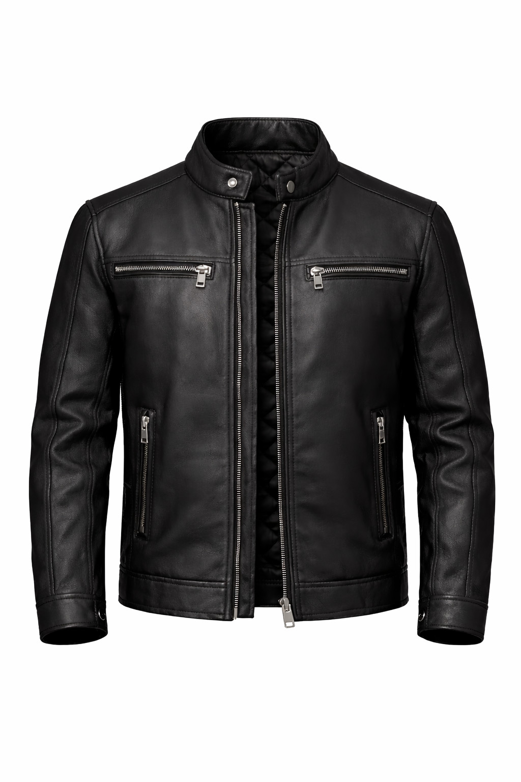 Men’s Black Genuine Leather Café Racer Biker Jacket – Quilted Lined