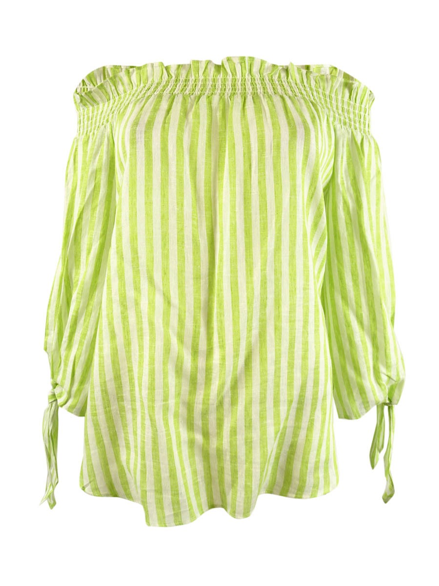 MICHAEL Michael Kors Women\'s Tie-Sleeve Off-the-Shoulder Top (M, Bright Limeade) MICHAEL Michael Kors Women\'s Tie-Sleeve Off-the-Shoulder Top (M, Bright Limeade)
