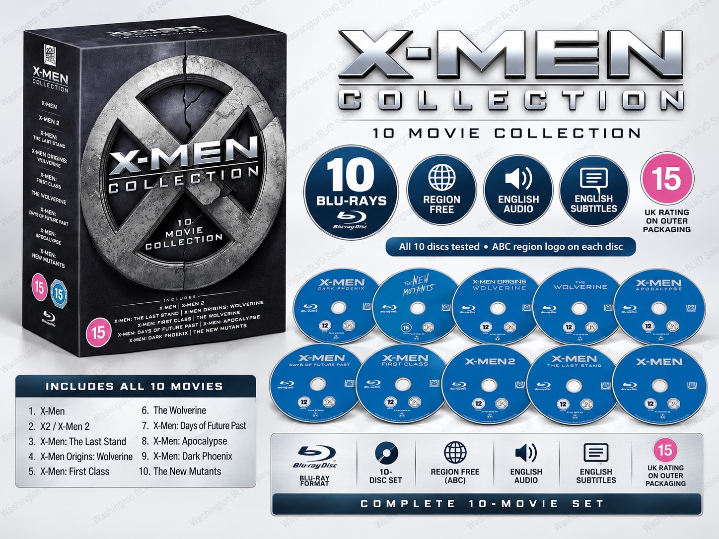 Marvel Studio's X-Men 1-10 Movie Collection Blu-ray Region Free