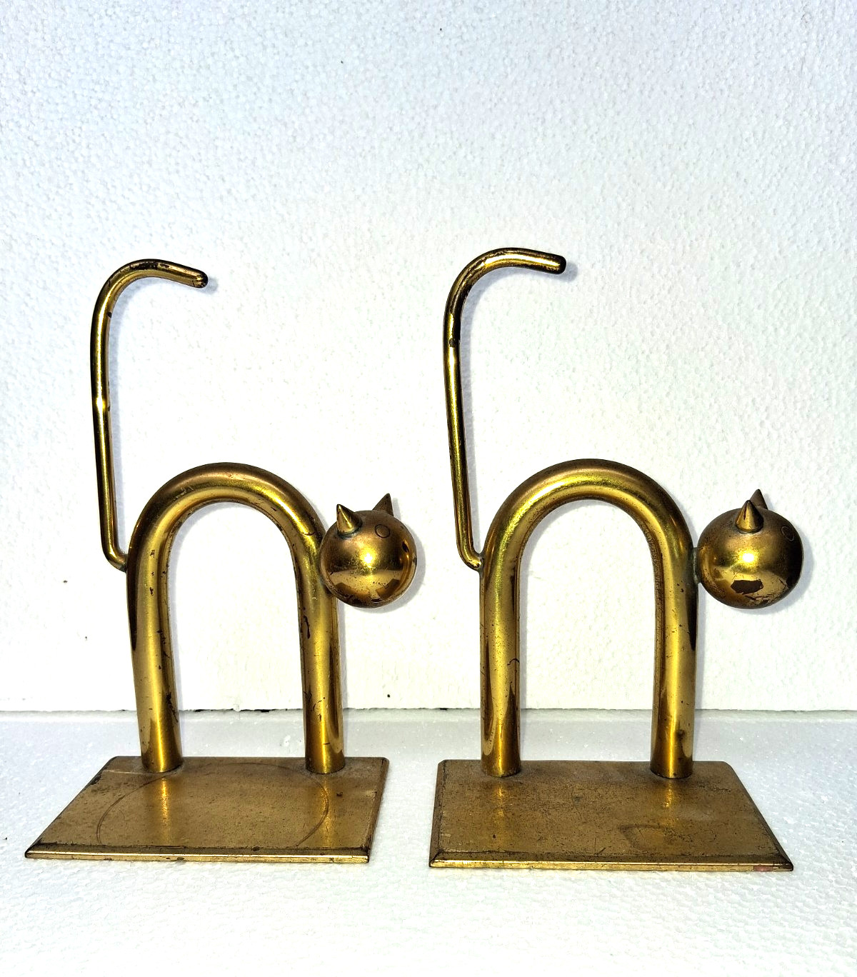 Antique Pr Art Deco Modernist Brass Chase Cat Bookends Walter Von Nessen 1930`s