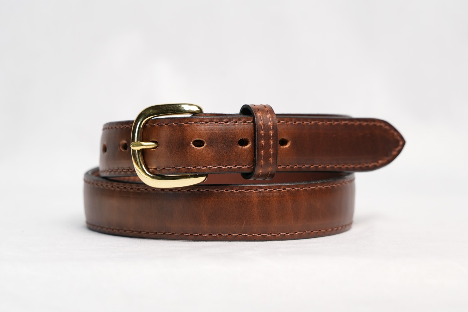 Brown Raised Center Leather Dress Belt, Amish Made In USA, Full Grain No Fillers