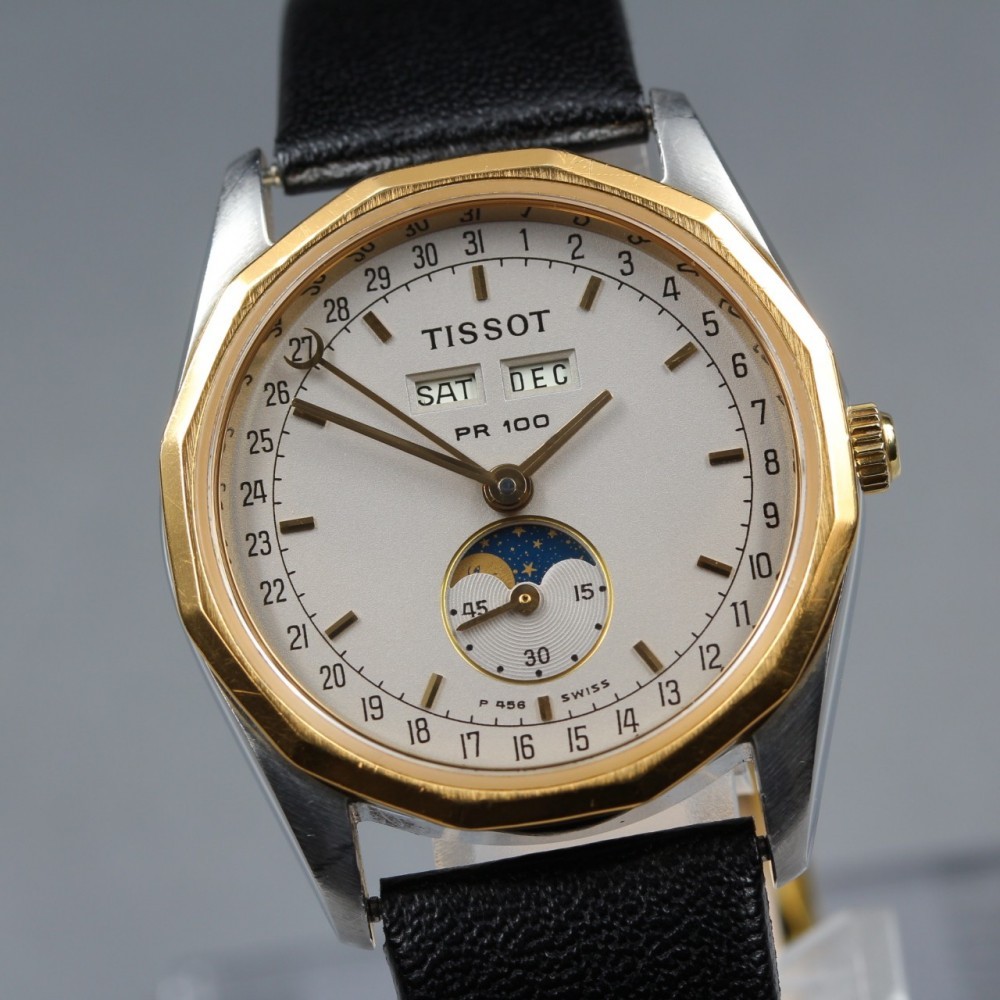 Rare Near MINT TISSOT PR100 P356/456 Moon Phase Complication Quartz Men\'s Watch