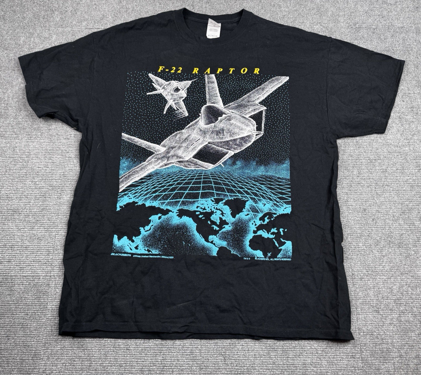 Vintage F22 Super Cruiser Fighter Jet Men XL Black Double Sided Blackbird