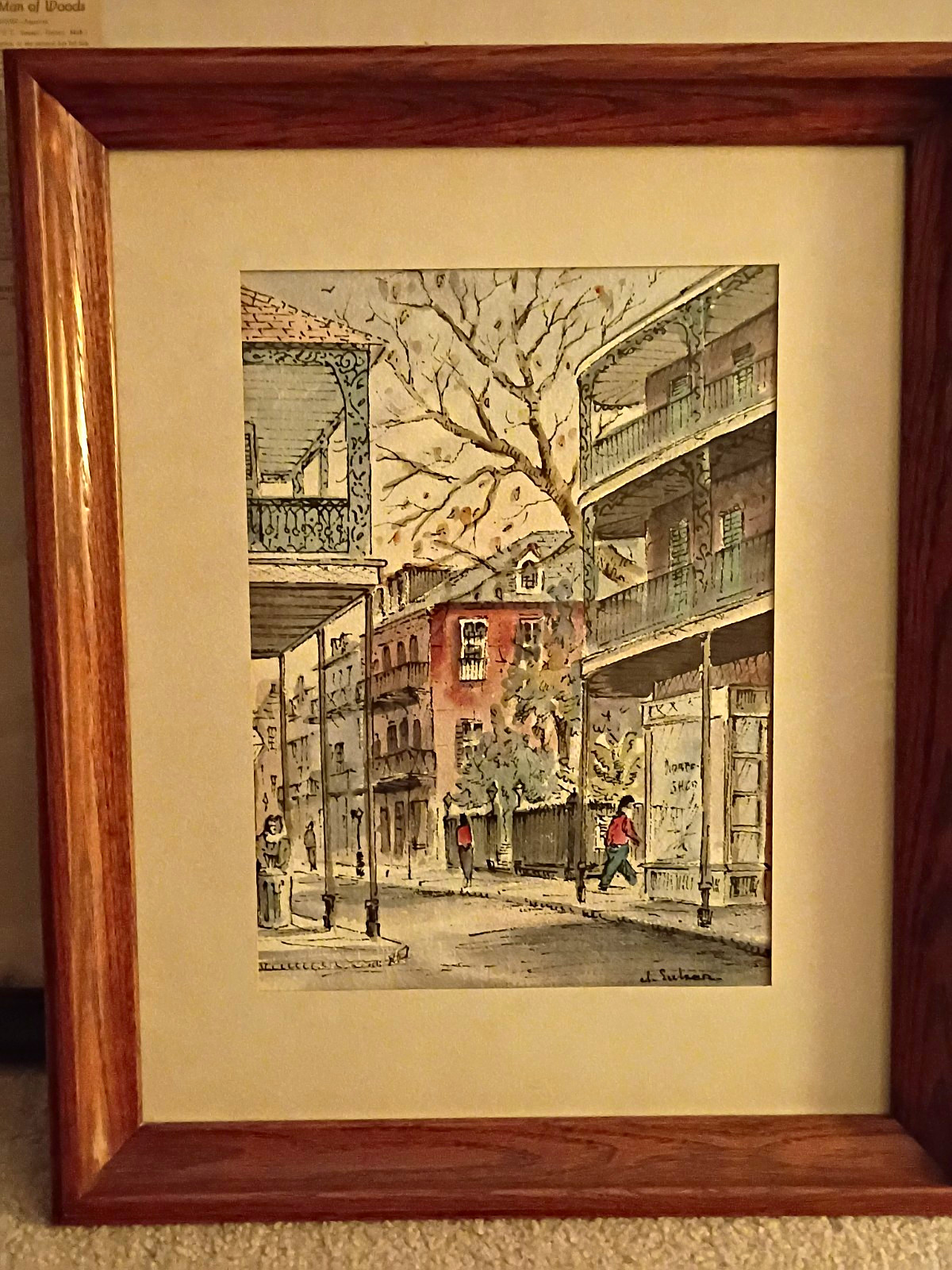 L. Suttora Signed Matted & Framed Street Cityscape Print Architecture Portrait L. Suttora Signed Matted & Framed Street Cityscape Print Architecture Portrait