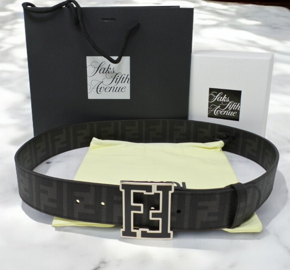 Fendi Belt Unisex Silver Black Buckle For Mens 36 - 38 Pants Waist 