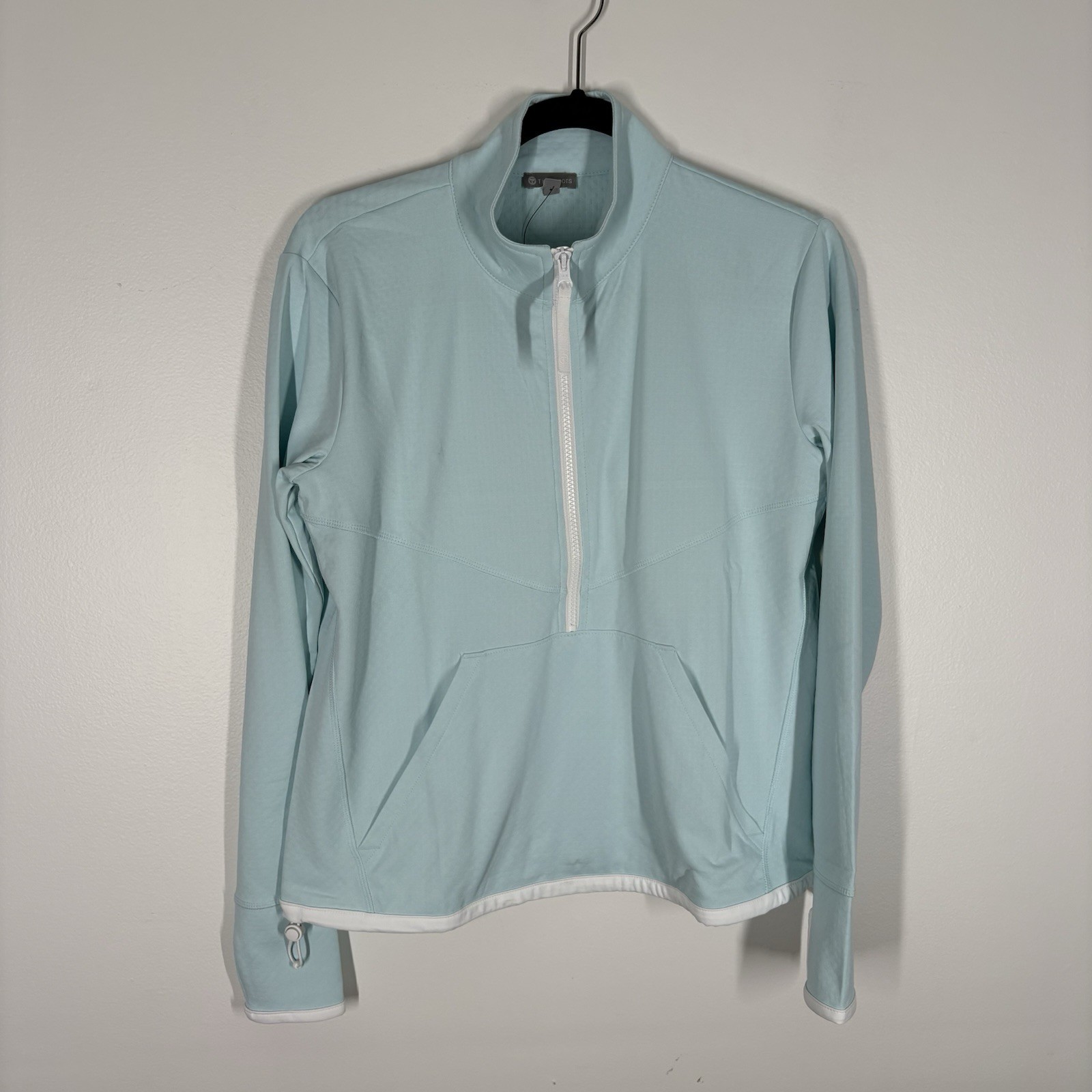 T By Talbots Women XL Aqua Blue Dot Jacquard Lightweight Half-Zip Pullover NWT