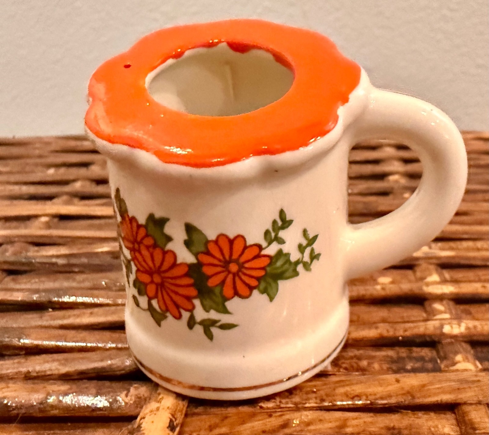 Vintage Enesco Toothpick/Match Holder w/Orange Floral Design and Scalloped Rim Vintage Enesco Toothpick/Match Holder w/Orange Floral Design and Scalloped Rim