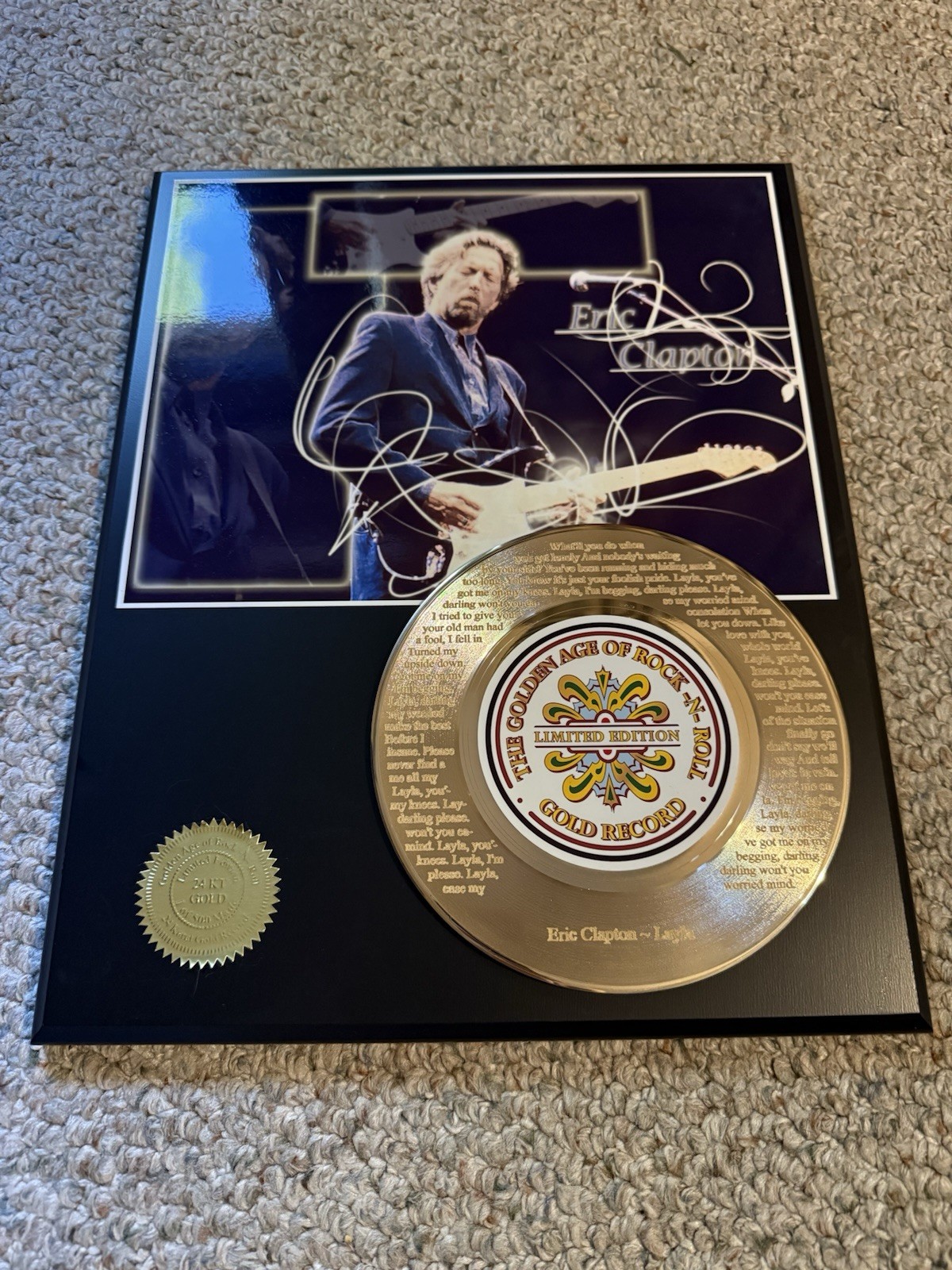 Eric Clapton Layla 24KT Gold Record Plaque Limited Edition 370/500 w/ COA