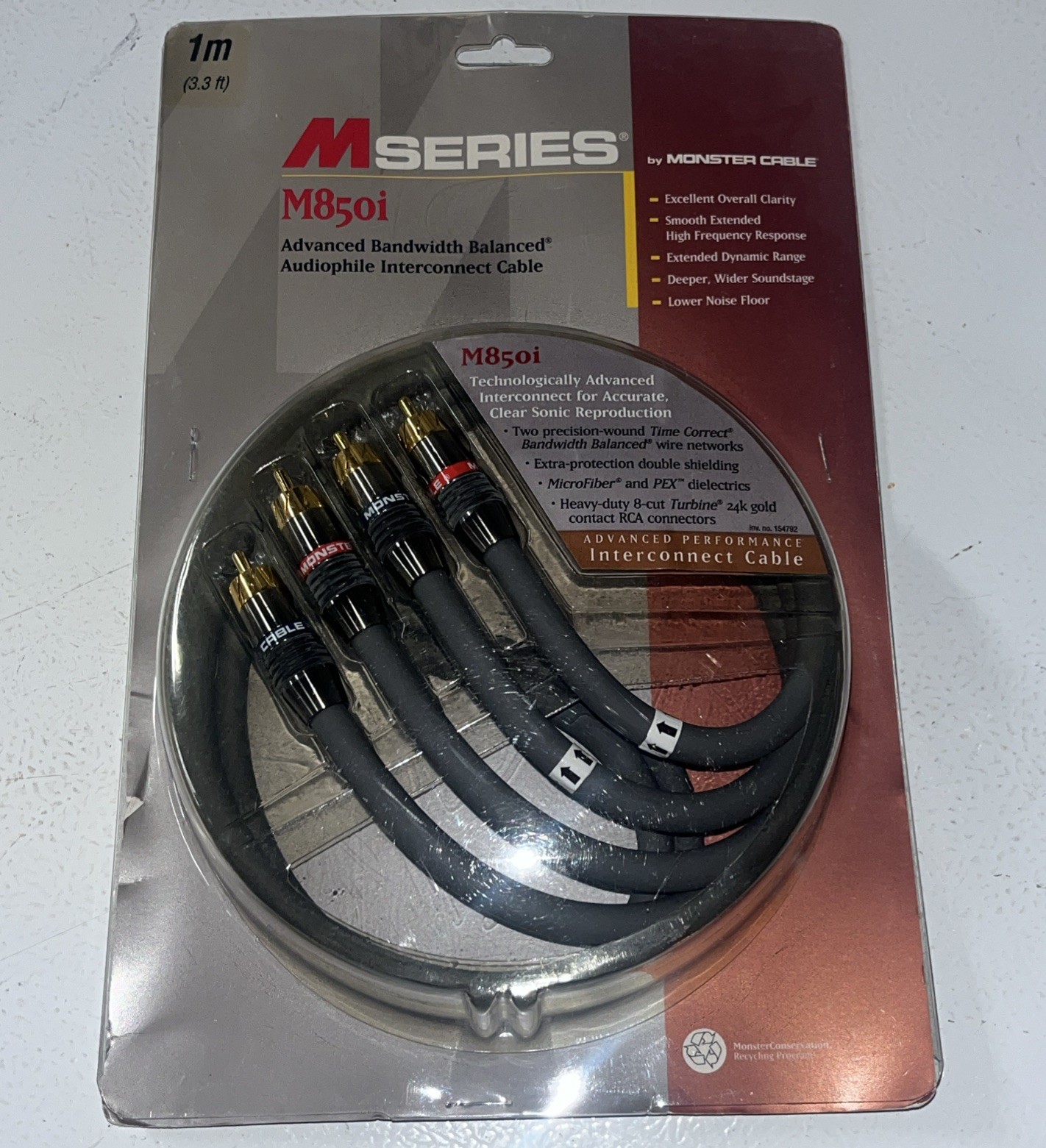 Monster M850i  Stereo RCA Cable 1M (3.3ft)) MSeries Time Correct Multi-Twist