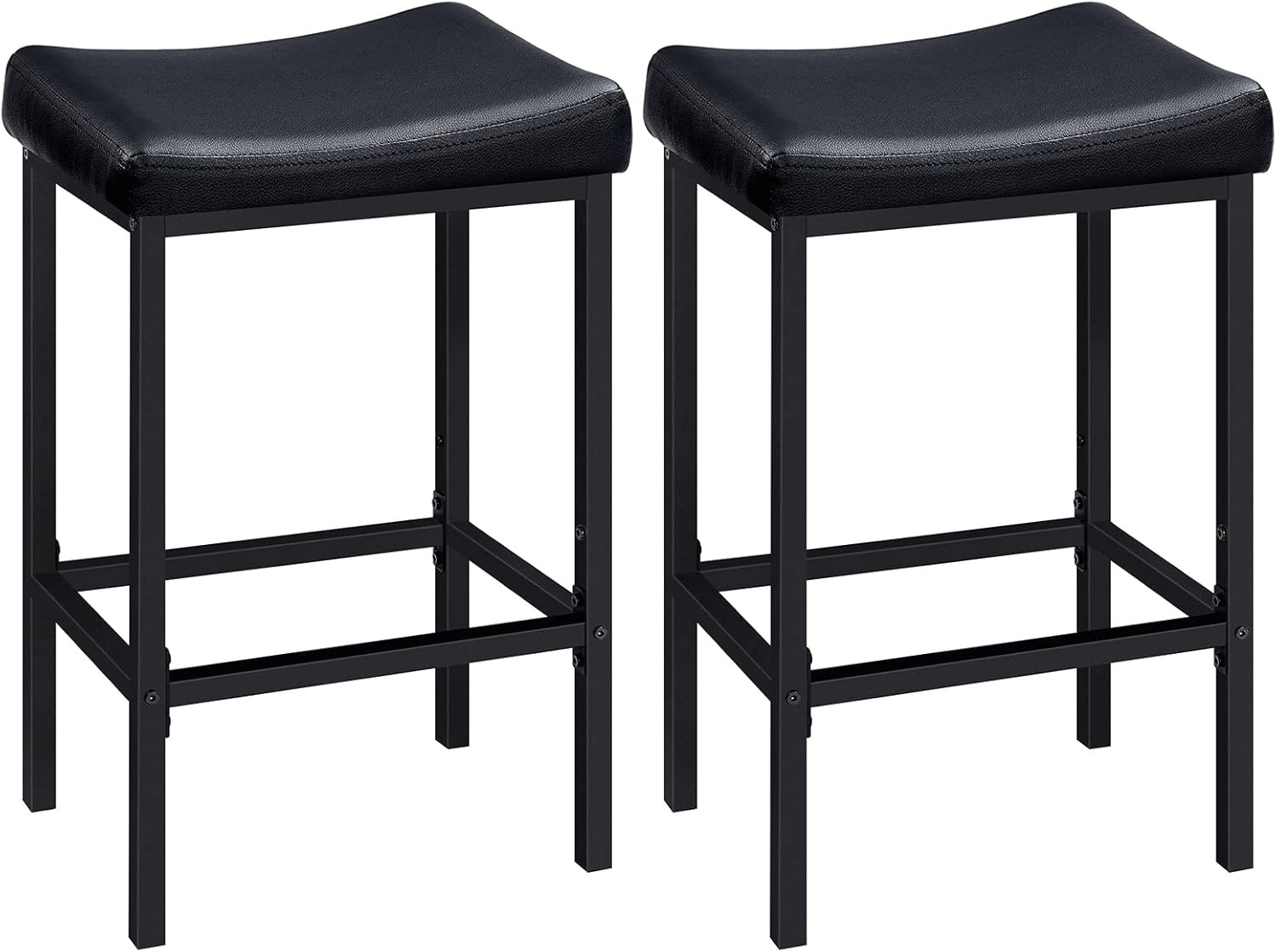 HOOBRO Bar Stools Set of 2 Counter Height Saddle Chairs Black PU Padded Seats