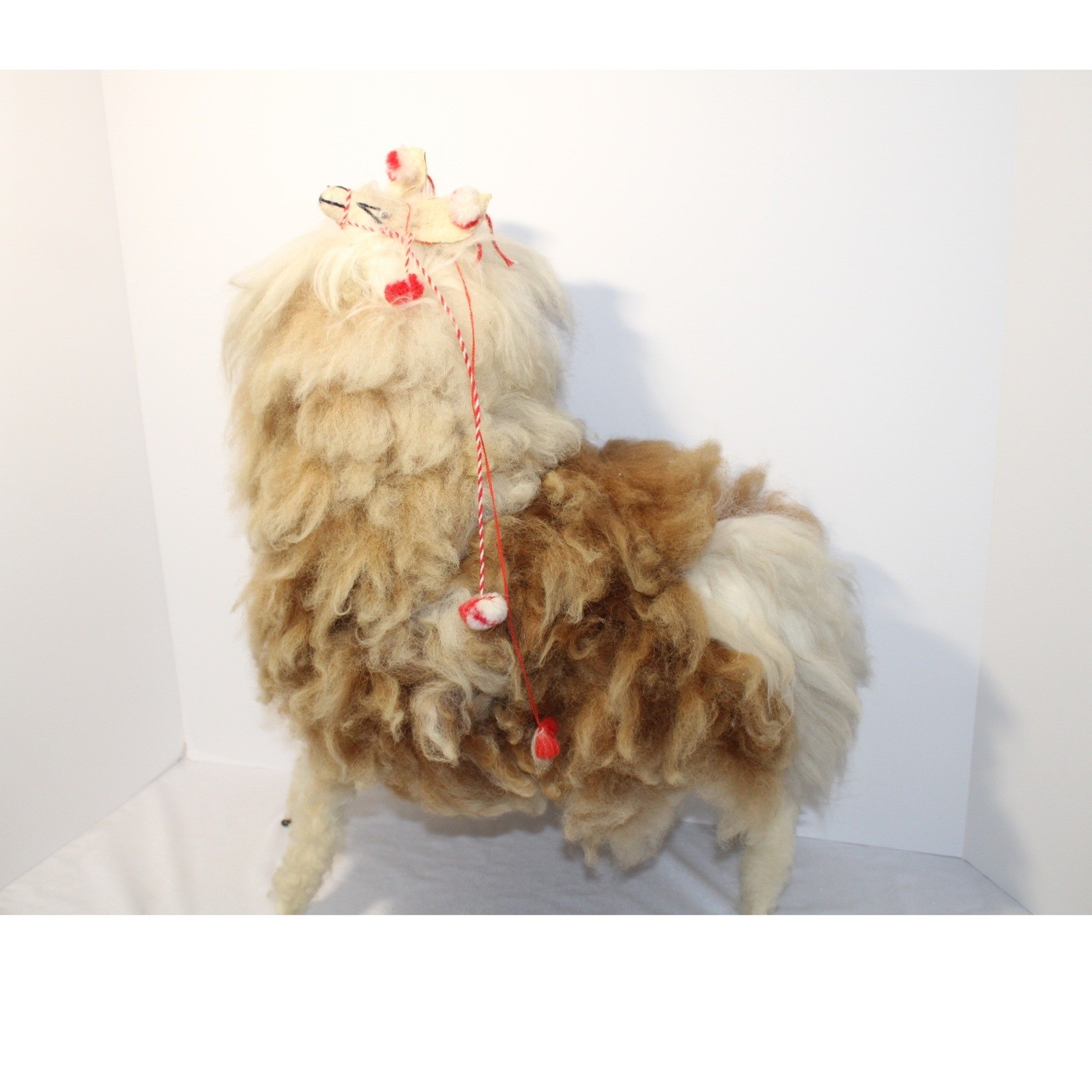 Vintage Peruvian Alpaca Fur Llama Figurine Large 19 Inch Shaggy Folk Art Decor