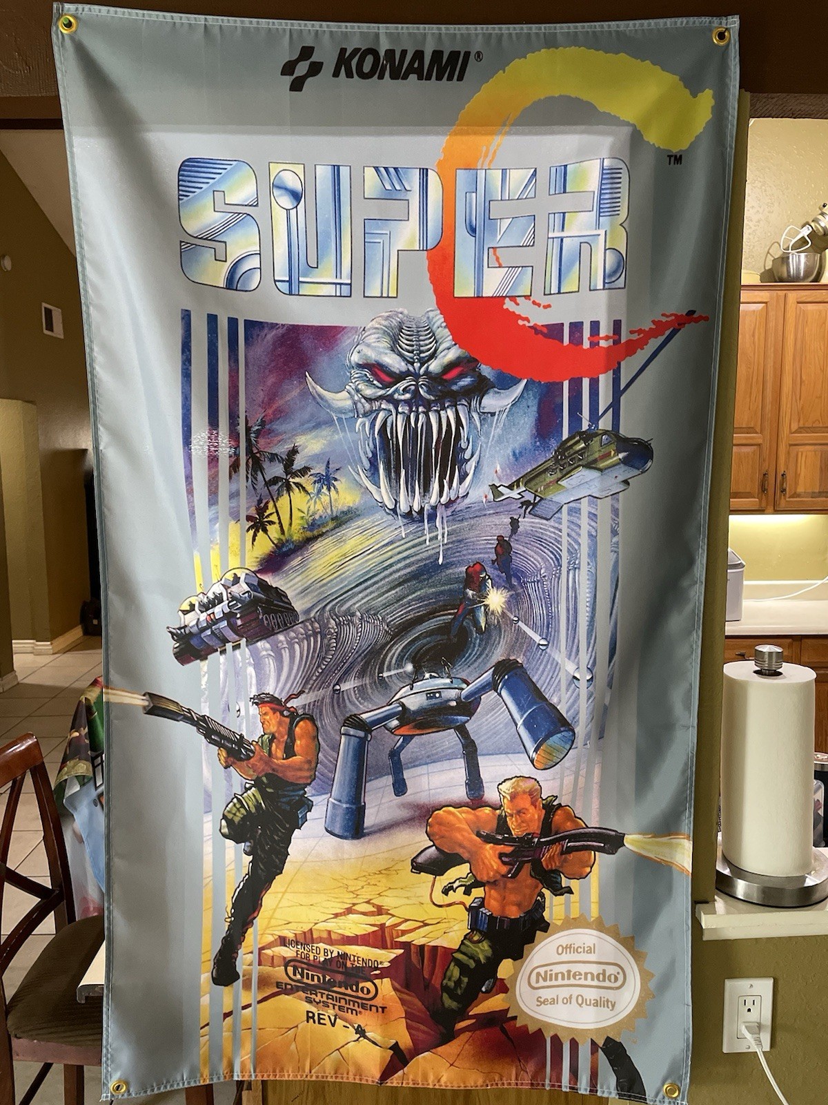 Super C Nintendo NES 5ft Box Art Flag 1990 Contra Konami Poster