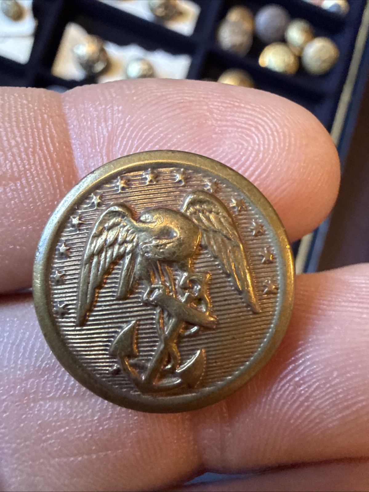 Antique USMC Coat Button 7/8 Scovill Waterbury Dots Backmark Indian Wars