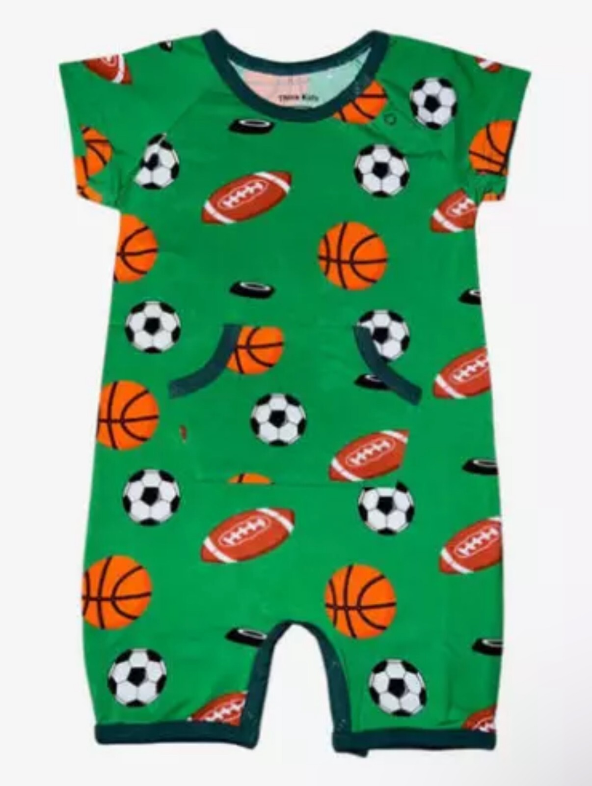 Unisex Bamboo Baby Romper with Pocket - Sport Balls - Sizes 0-24 Months