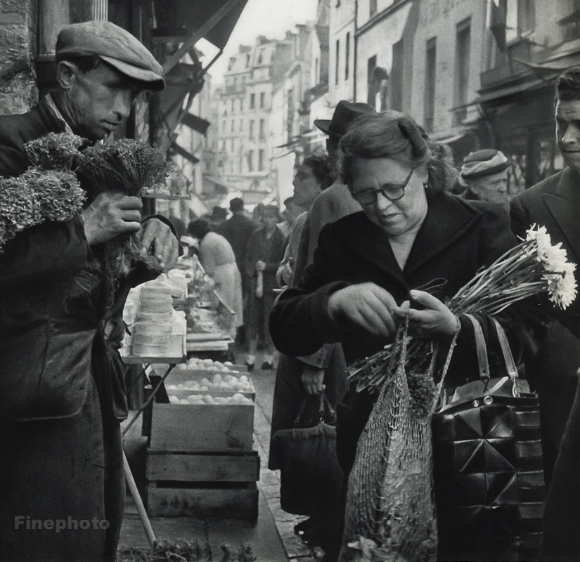 1955 Vintage ROBERT DOISNEAU Woman Flowers Street Market Paris Photo Art 11x14