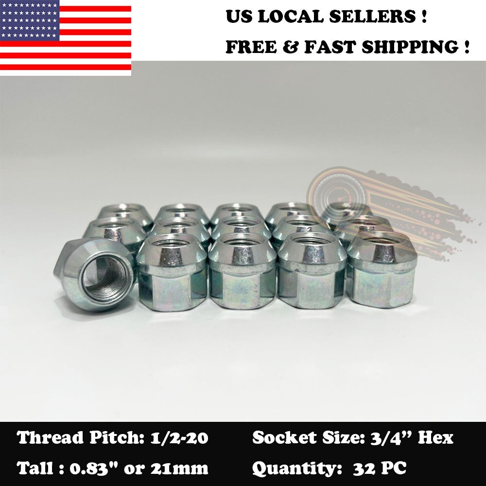 32Pc ZINC BULGE ACORN OPEN END LUG NUTS 1/2-20 FITS FORD F-250 F-350 E-250 E-350
