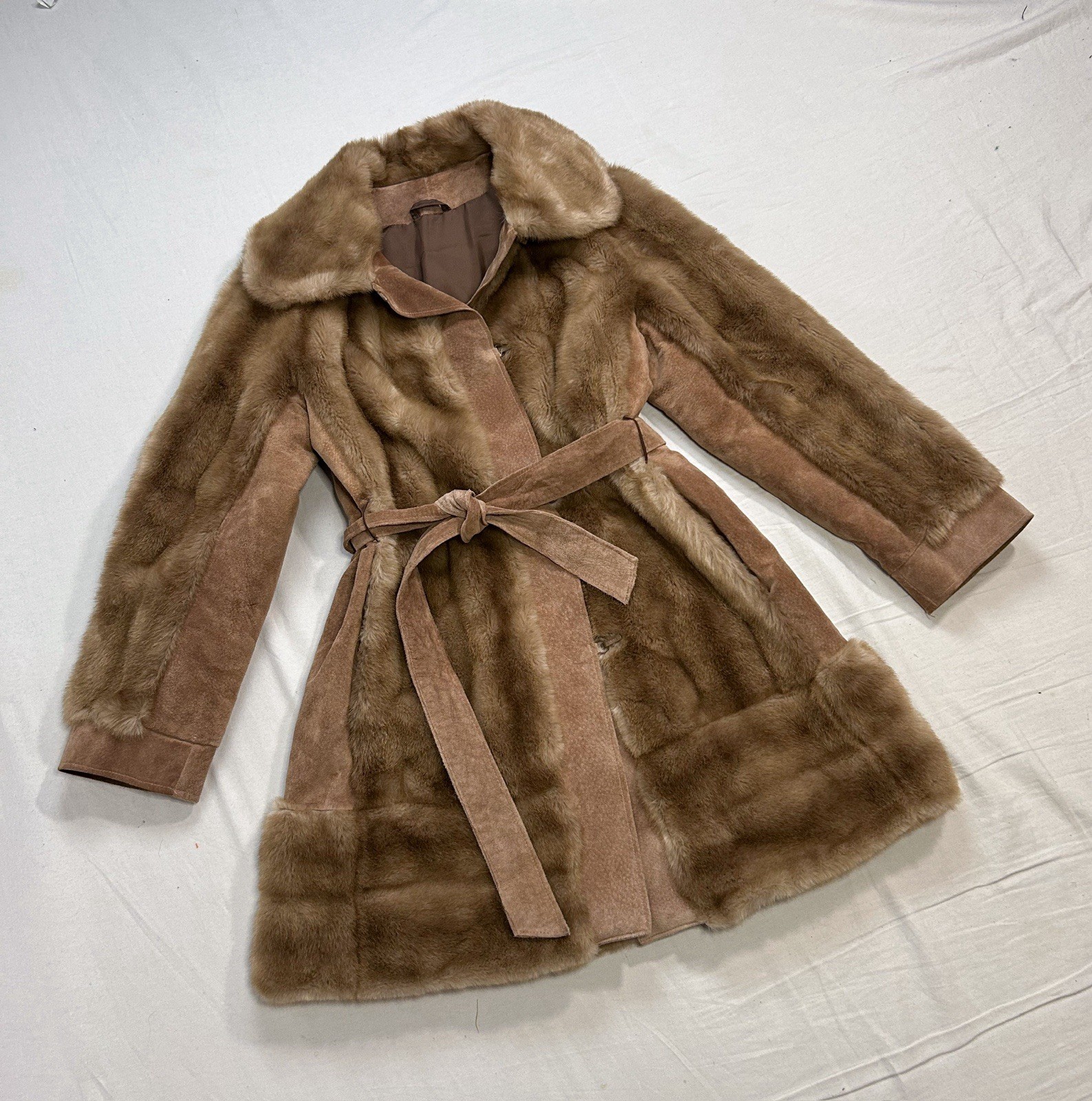 True VTG Penny Lane 60s Blonde Mink Suede Leather Fur Coat S Mob Wife WW2 Style