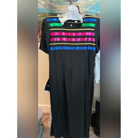 VTG 80s 90s Jeffrey & Dara Linda Hutley Ribbon Maxi Dress Made in USA Sz 14P