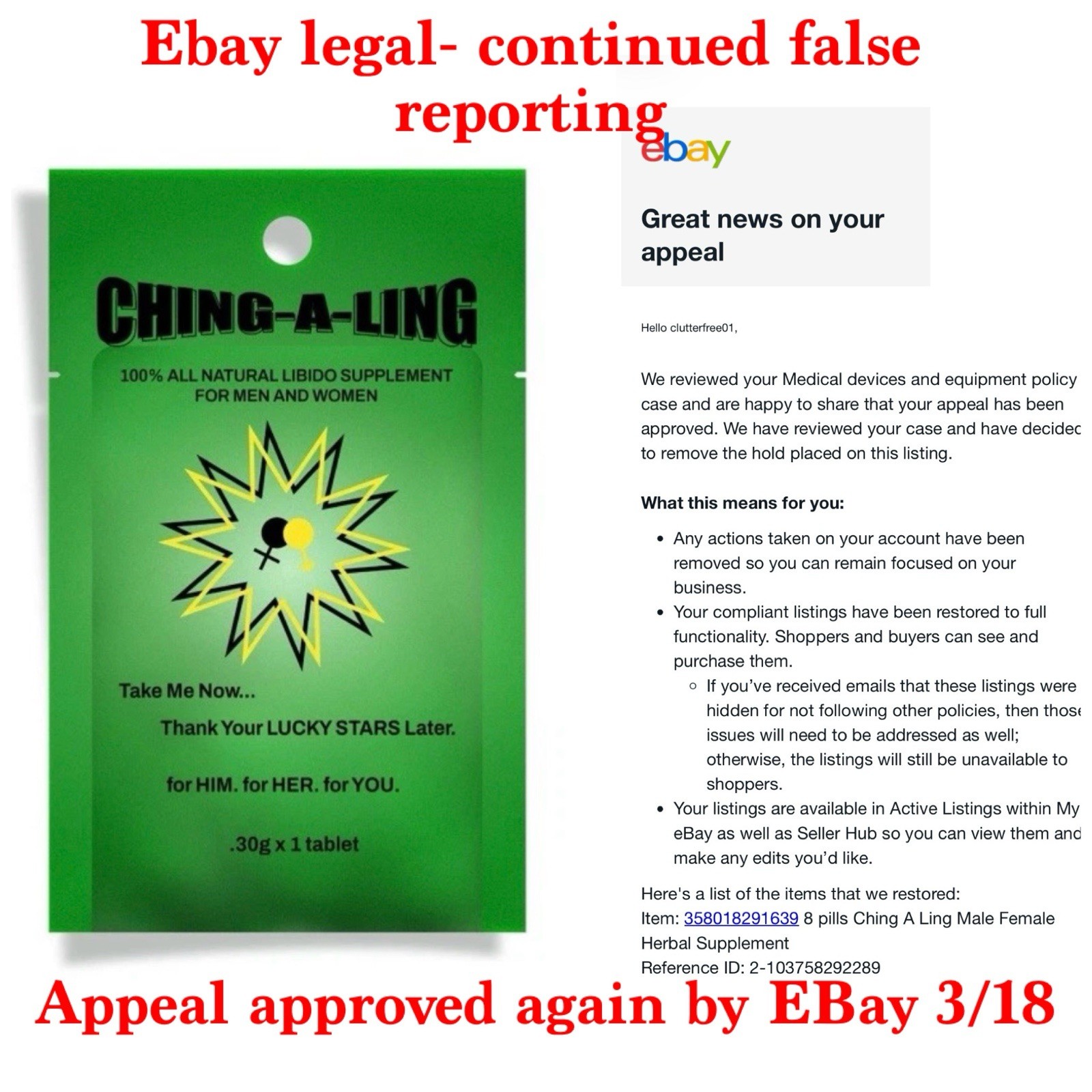 25 pills Ching A Ling Male Female  Herbal Supplement