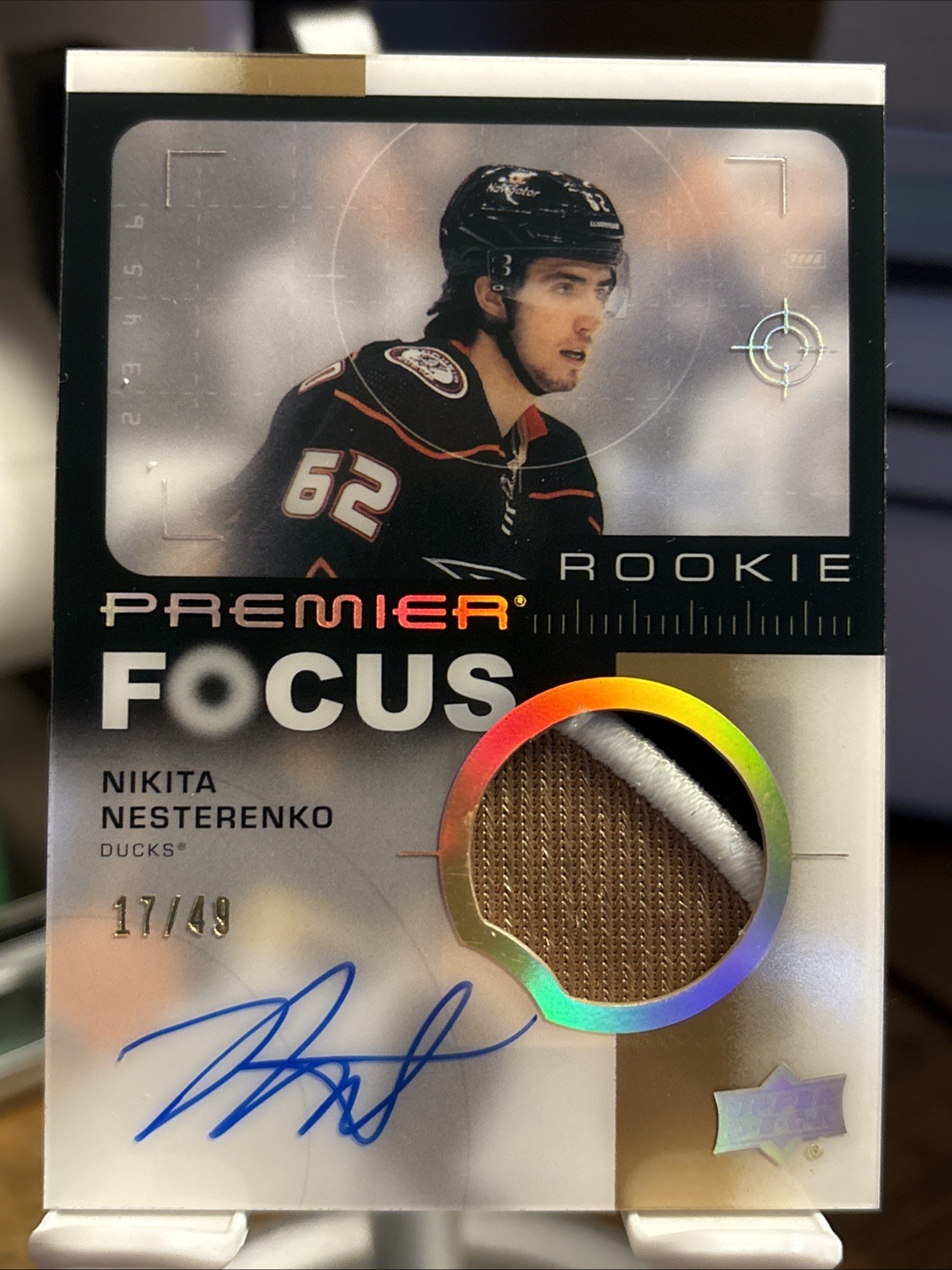 2023-24 UD Premier Focus Rookies Nikita Nesterenko  Patch Auto /49 ANAHEIM DUCKS