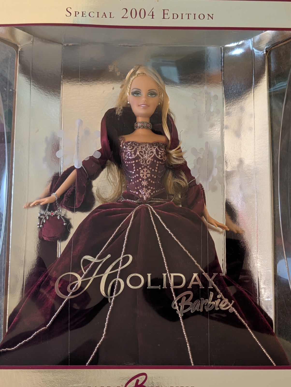 2004 Holiday Barbie Doll Special Edition Rare Burgundy Dress Mattel