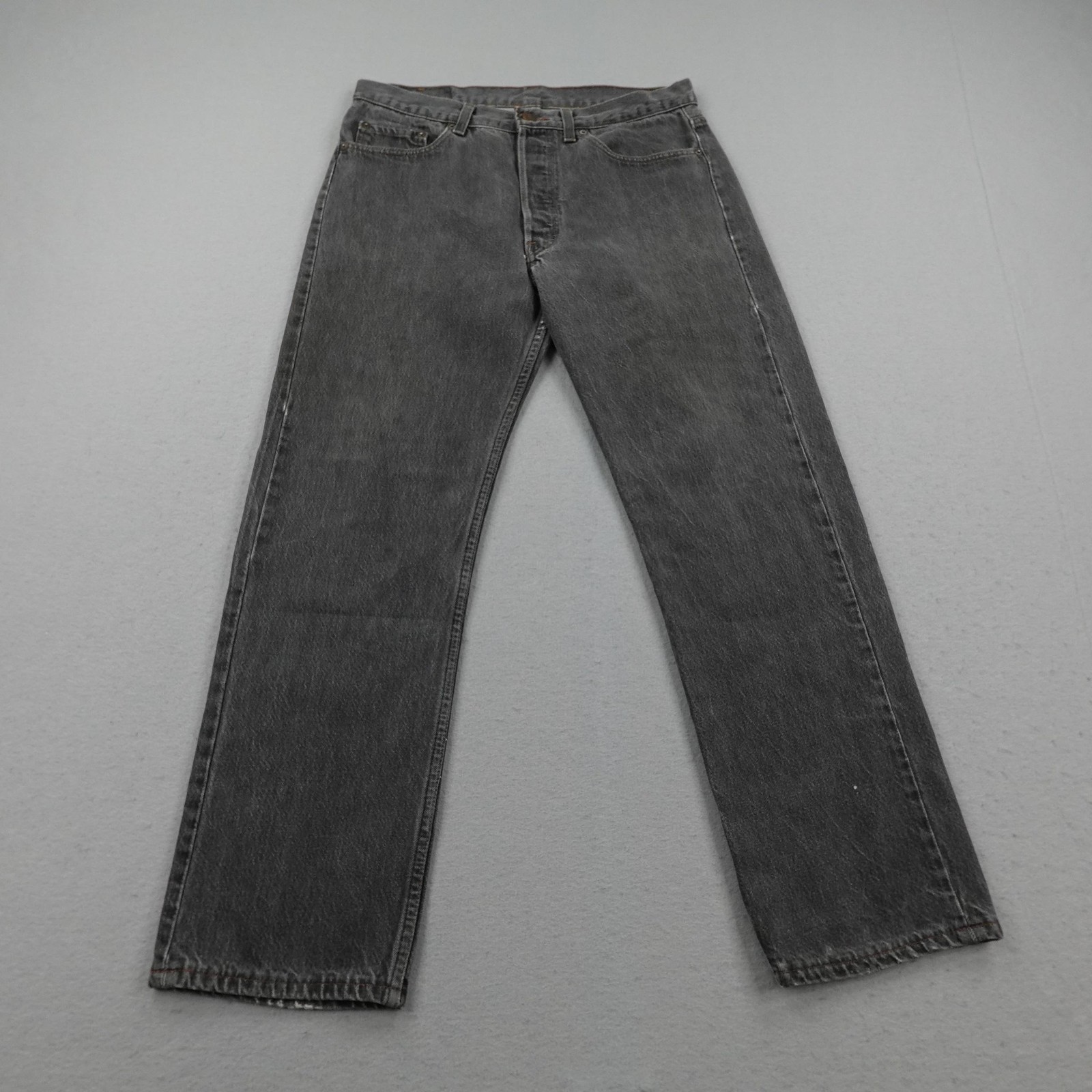 Vintage Levis Jeans Mens 34x30 Gray Denim 501 Button Fly Distressed 80s Straight