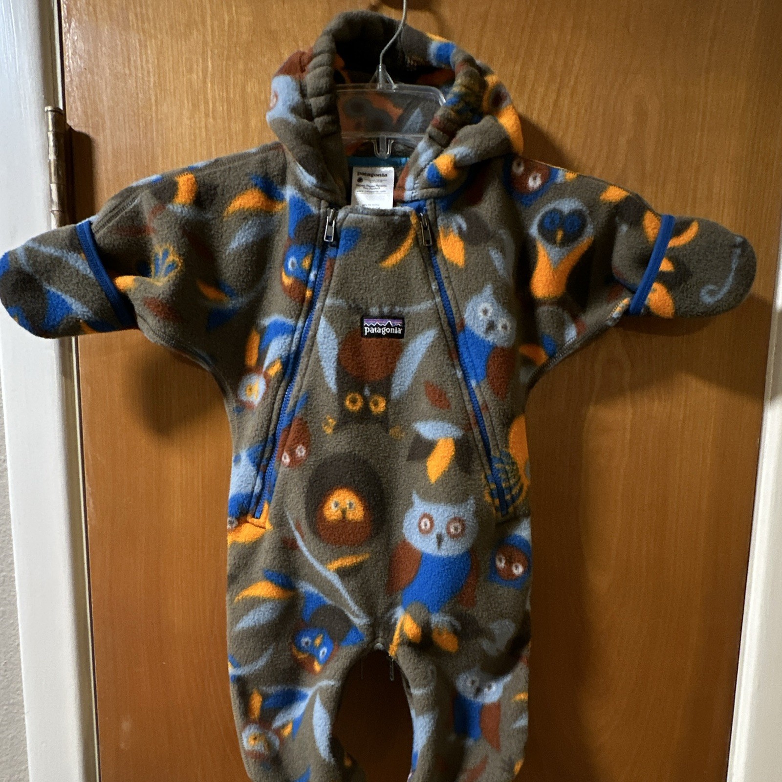 Patagonia Baby 0-3M Fleece Hooded Zip One-Piece Coverall Animal Print