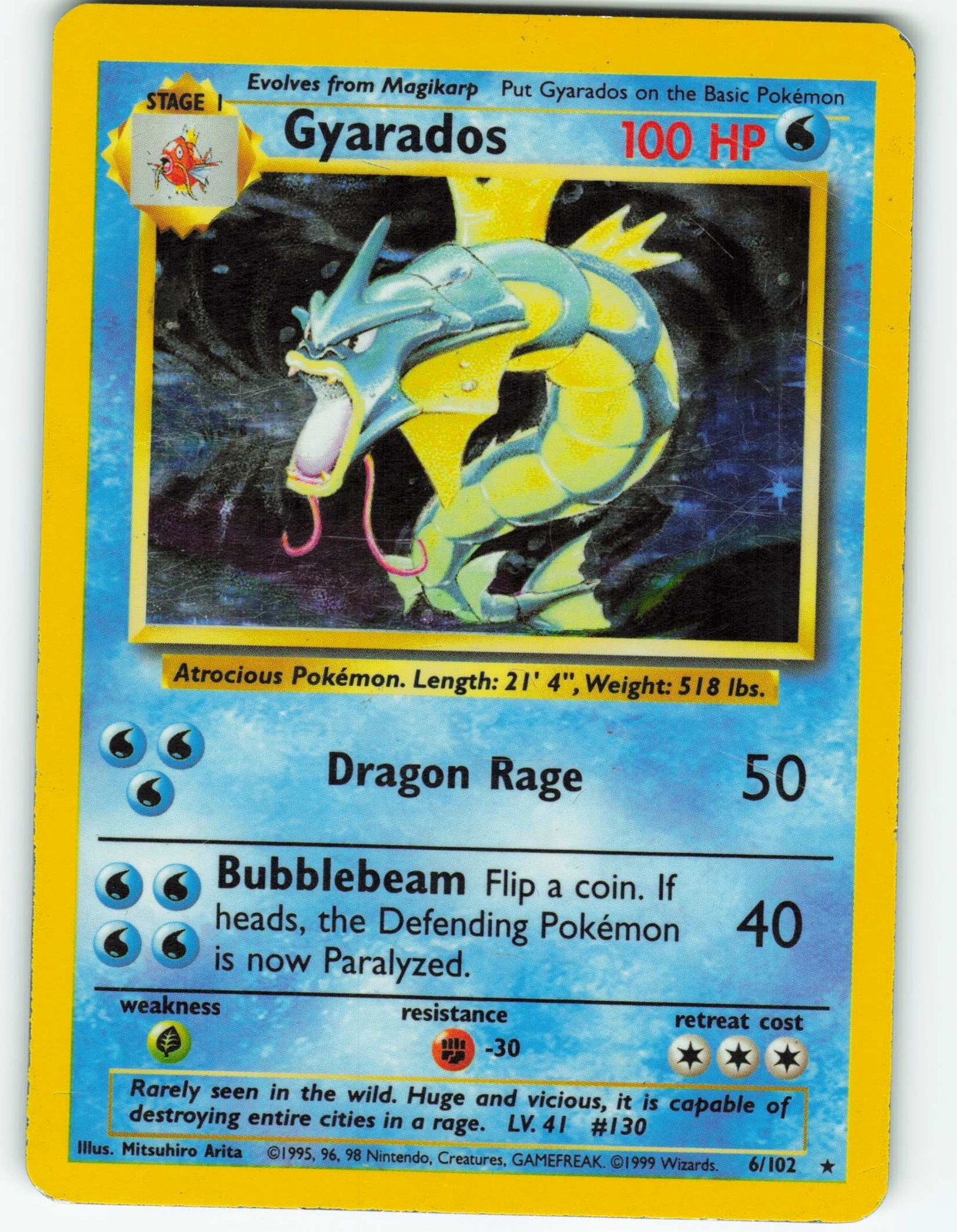 Gyarados - Holo - 6/102 Base Set - Pokémon TCG - 1999 Gyarados - Holo - 6/102 Base Set - Pokémon TCG - 1999