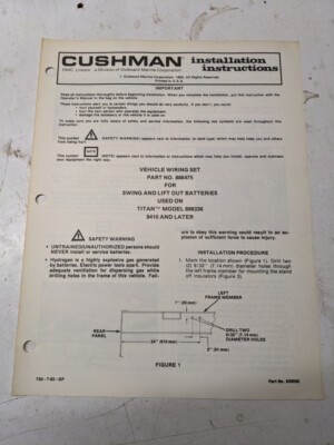 CUSHMAN INSTALLATION INSTRUCTIONS MANUAL WEHICLE WIRING SET 886475 TITAN CUSHMAN INSTALLATION INSTRUCTIONS MANUAL WEHICLE WIRING SET 886475 TITAN