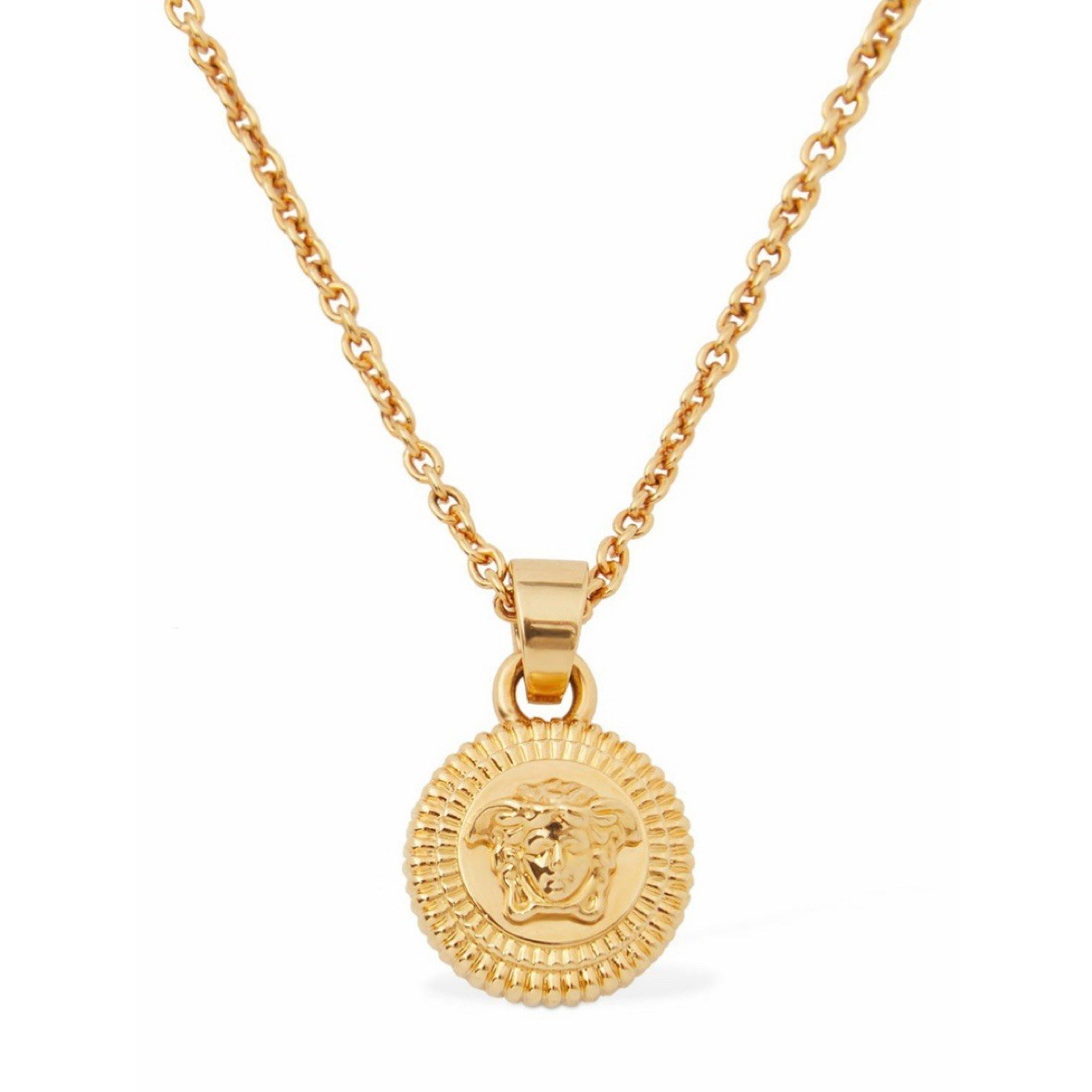 NIB Versace Medusa Gold Tone Biggie Coin Pendant Chain Necklace Men/ Women