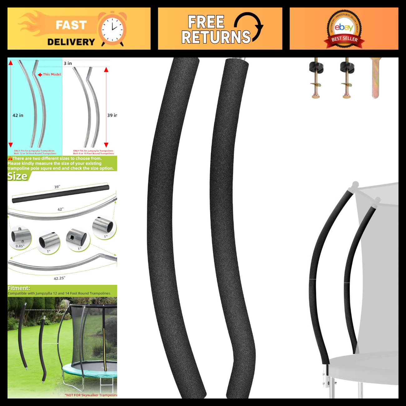 Replacement Trampoline Poles for Safety Net - Fits Skywalker & Jumpzylla Models Replacement Trampoline Poles for Safety Net - Fits Skywalker & Jumpzylla Models