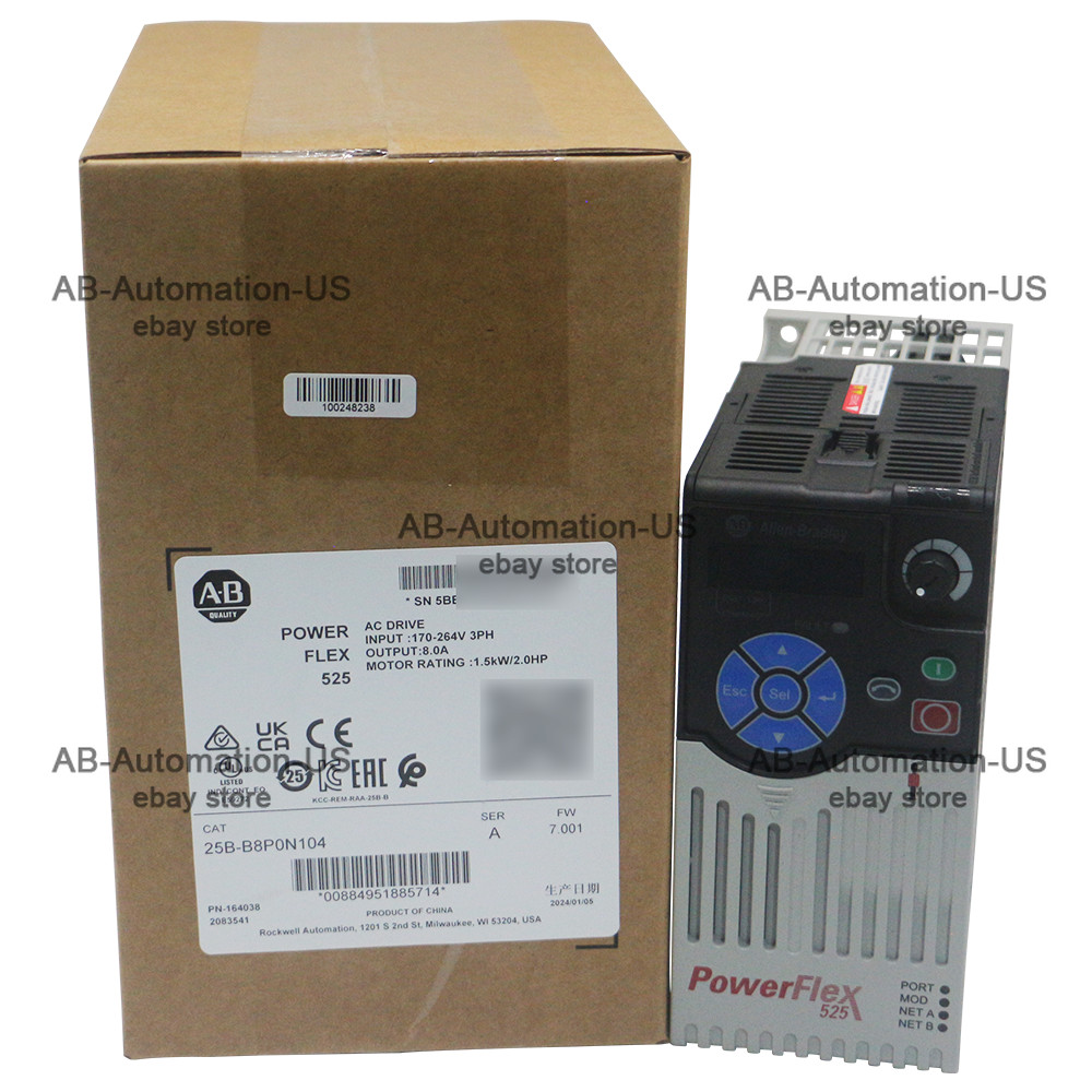 New Allen-Bradley 25B-B8P0N104 PowerFlex 525 1.5kW (2Hp) AC Drive AB 25BB8P0N104 New Allen-Bradley 25B-B8P0N104 PowerFlex 525 1.5kW (2Hp) AC Drive AB 25BB8P0N104