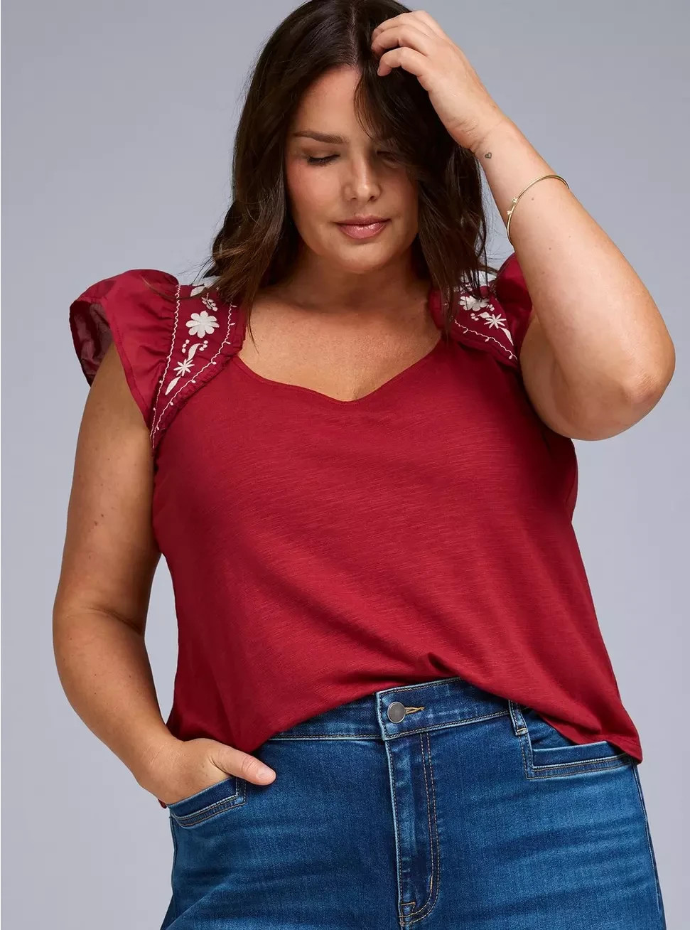 Torrid Plus Size 2X Belle Isle Flutter Embroidered Top Biking Red NWT Torrid Plus Size 2X Belle Isle Flutter Embroidered Top Biking Red NWT