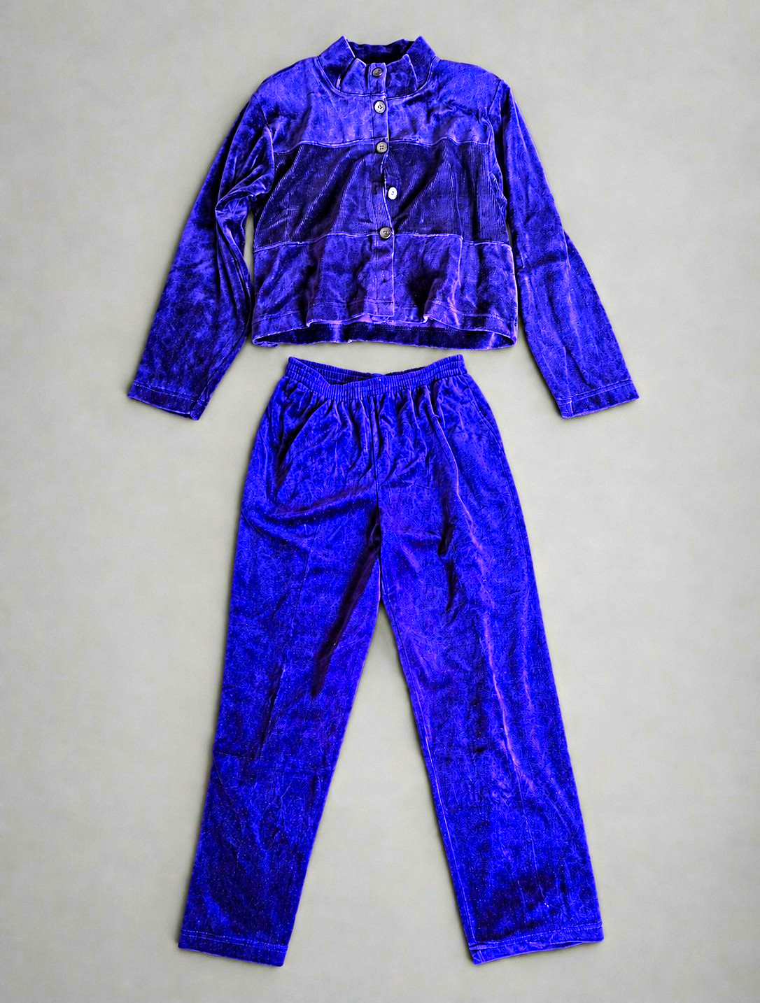 Vintage Lizsport Petite Purple Velour 2 Piece Pant Set Size S 90s