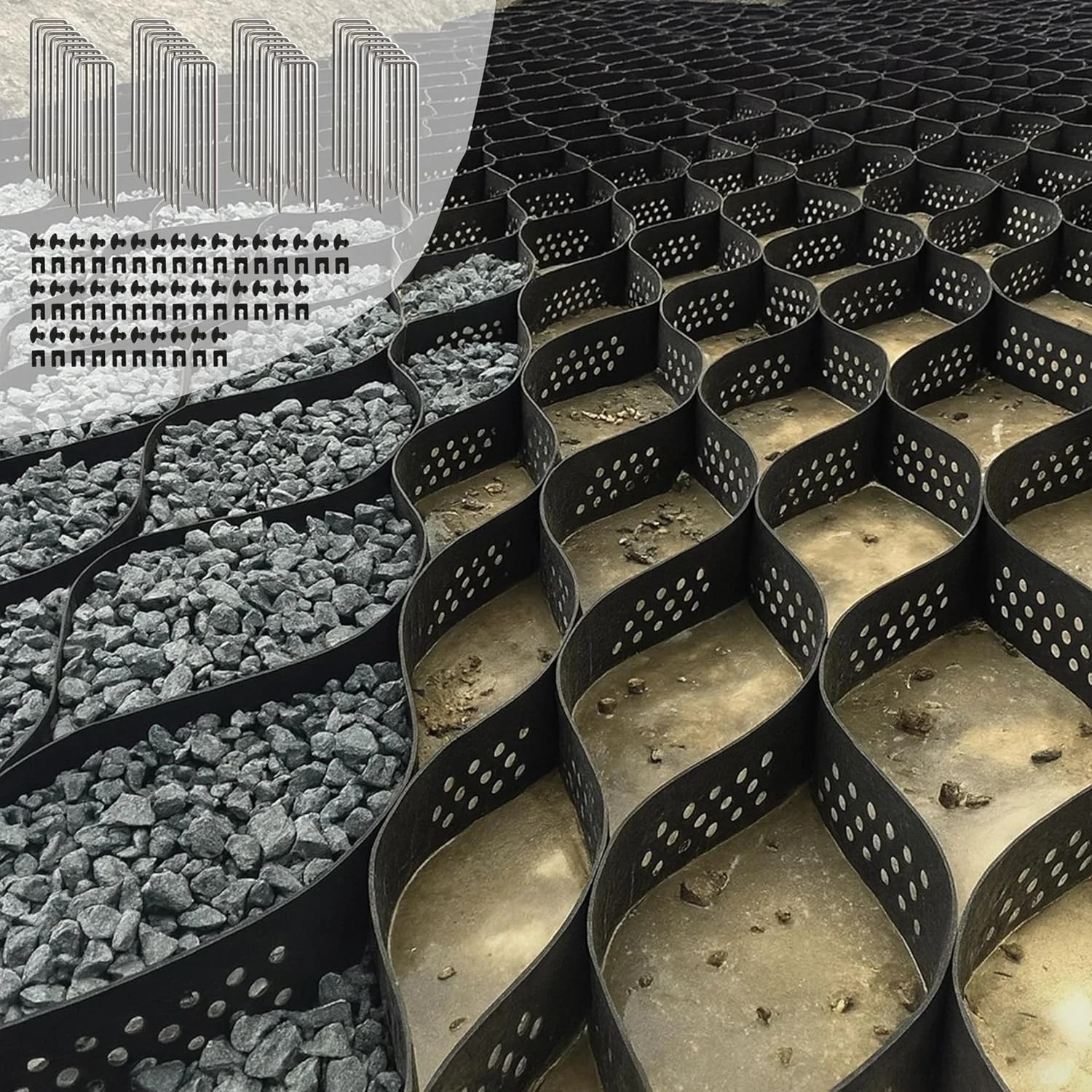 40FT Gravel Grid for Driveway –HDPE Geocell Ground Stabilizer, 1990 Lbs/Sq Ft Lo
