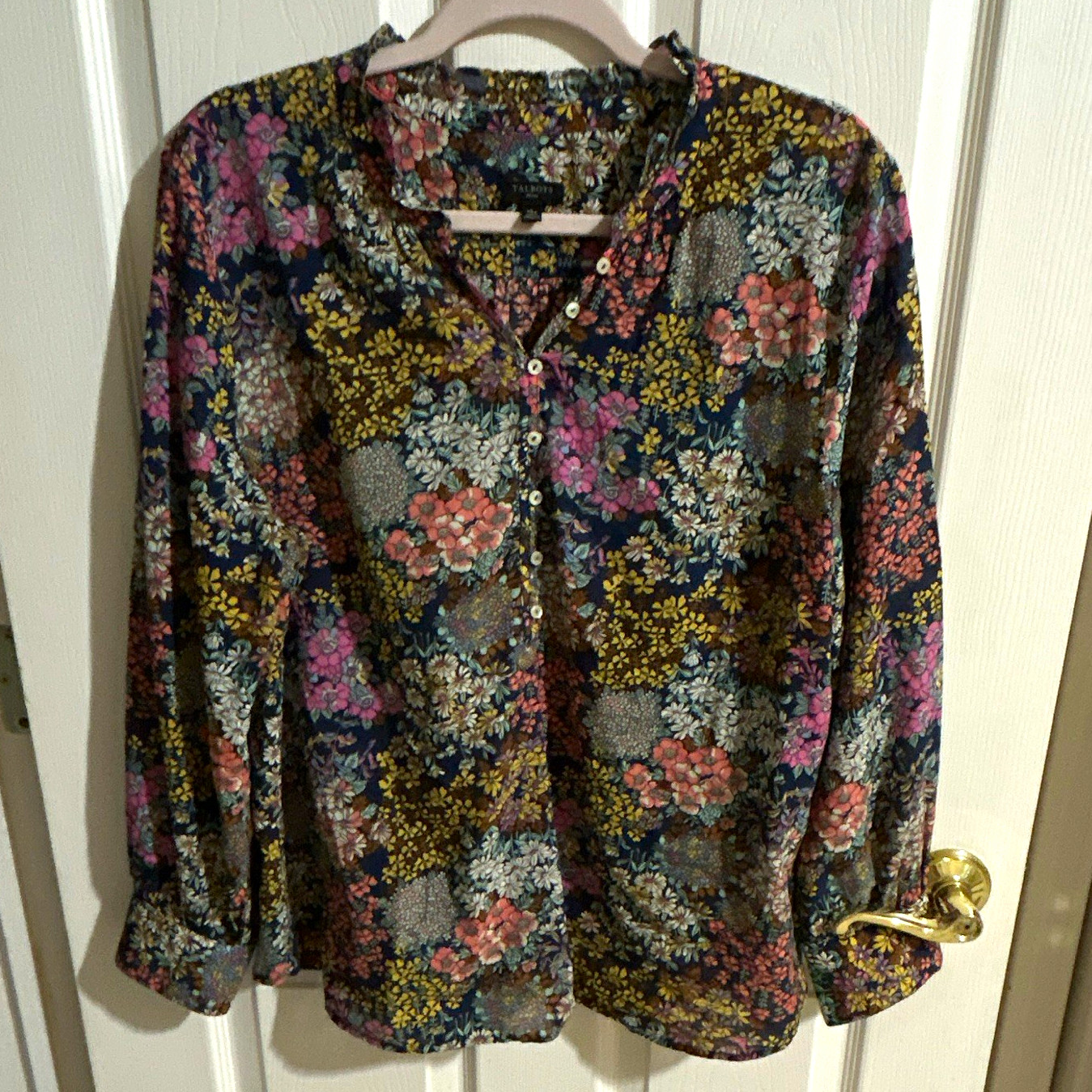 Talbots Women’s Petites PXL Floral Cotton Button-Up Long Sleeve Blouse
