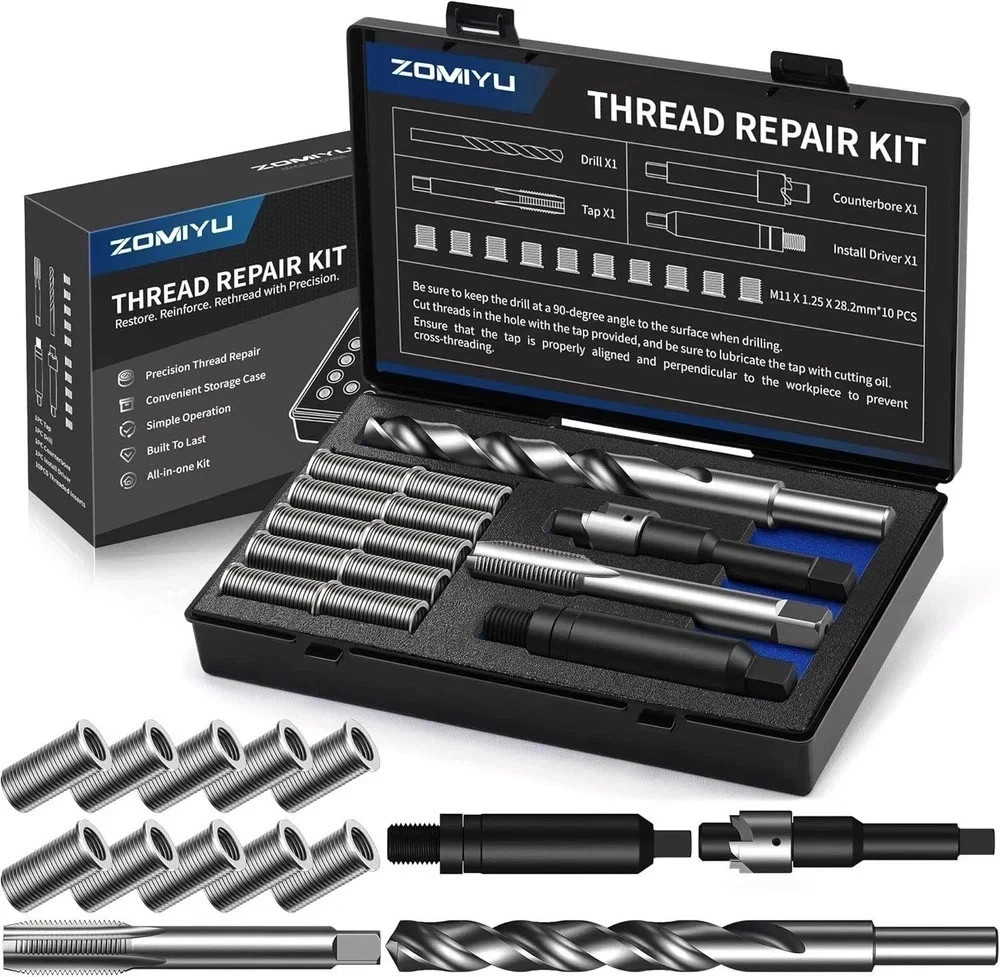 M11x1.25 Metric Thread Repair Kit, with HSS Drill, M11 X 1.25, Black M11x1.25 Metric Thread Repair Kit, with HSS Drill, M11 X 1.25, Black