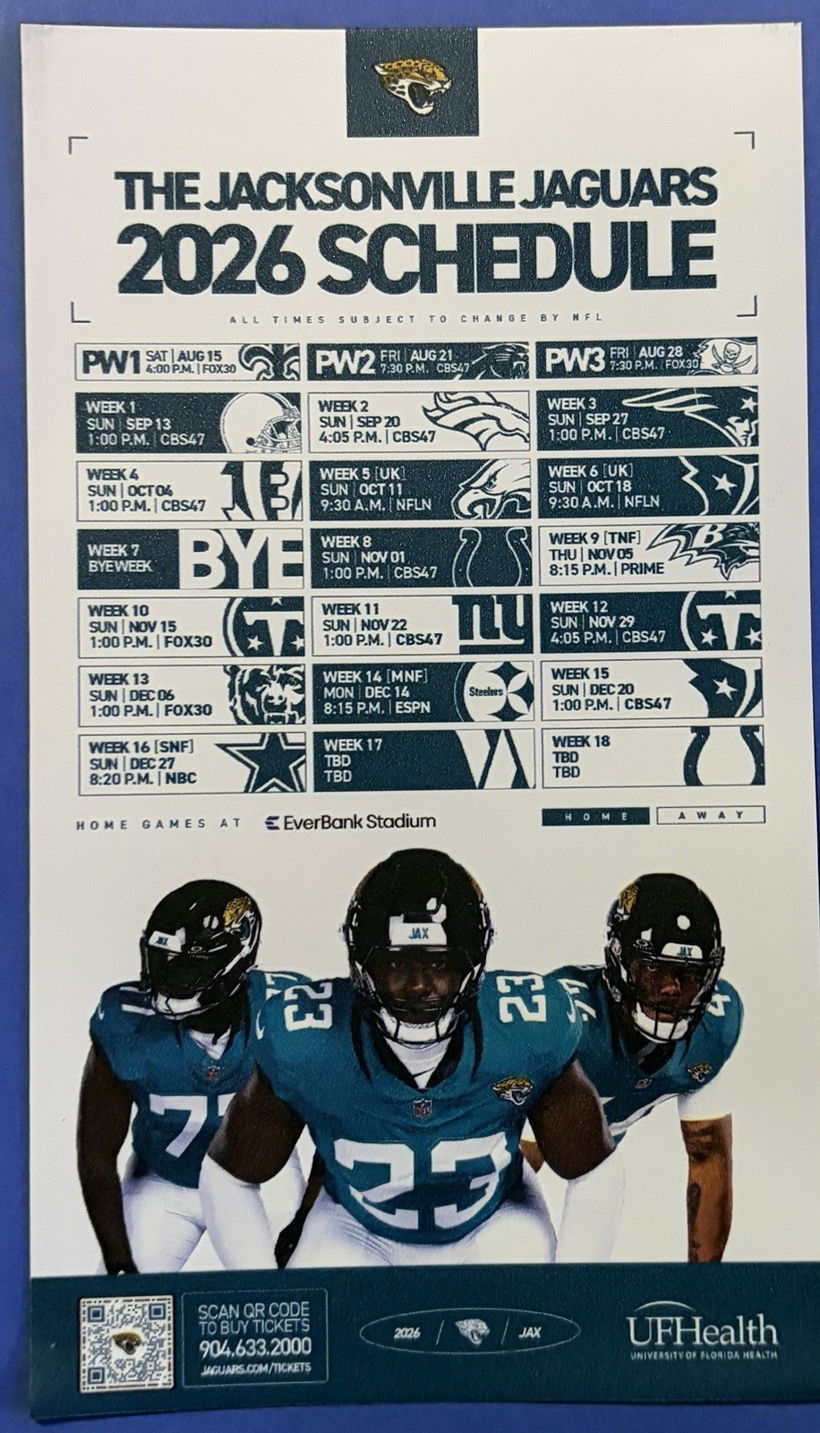 2026 JACKSONVILLE JAGUARS Schedule 🏈 NFL Football Sked WILDLY COOL MAGNET‼️