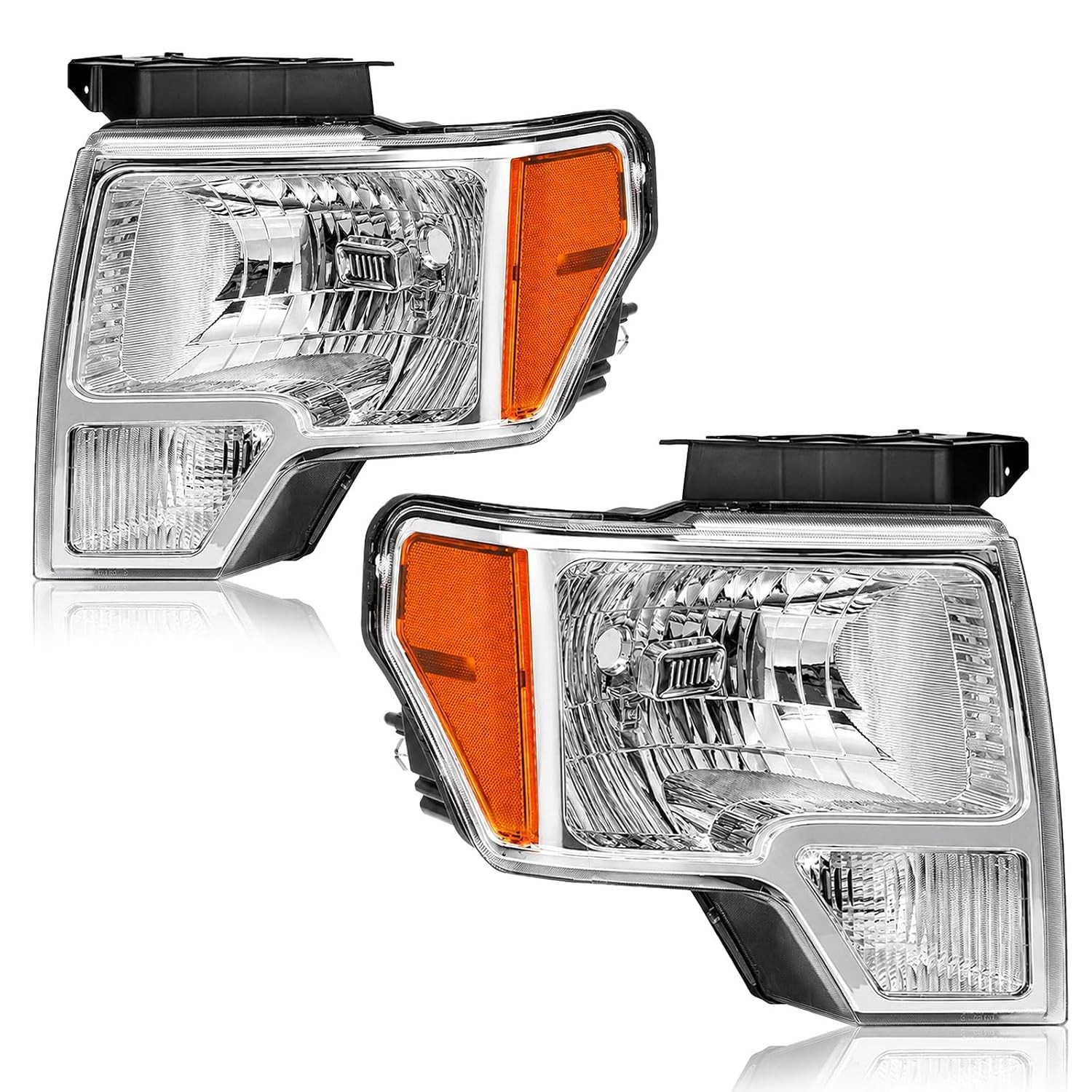 2009-2014 Ford F150 Amber Reflector Chrome Pickup Headlights 2009-2014 Ford F150 Amber Reflector Chrome Pickup Headlights