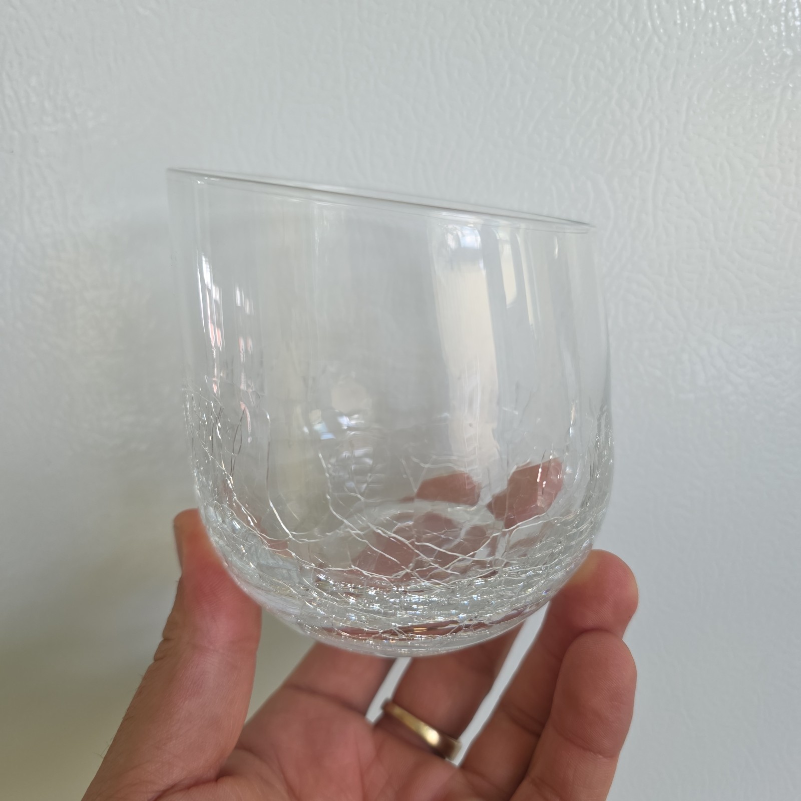 Retired Pier 1 Clear Crackle ANGLED SLANT RIM Tumbler Glass
