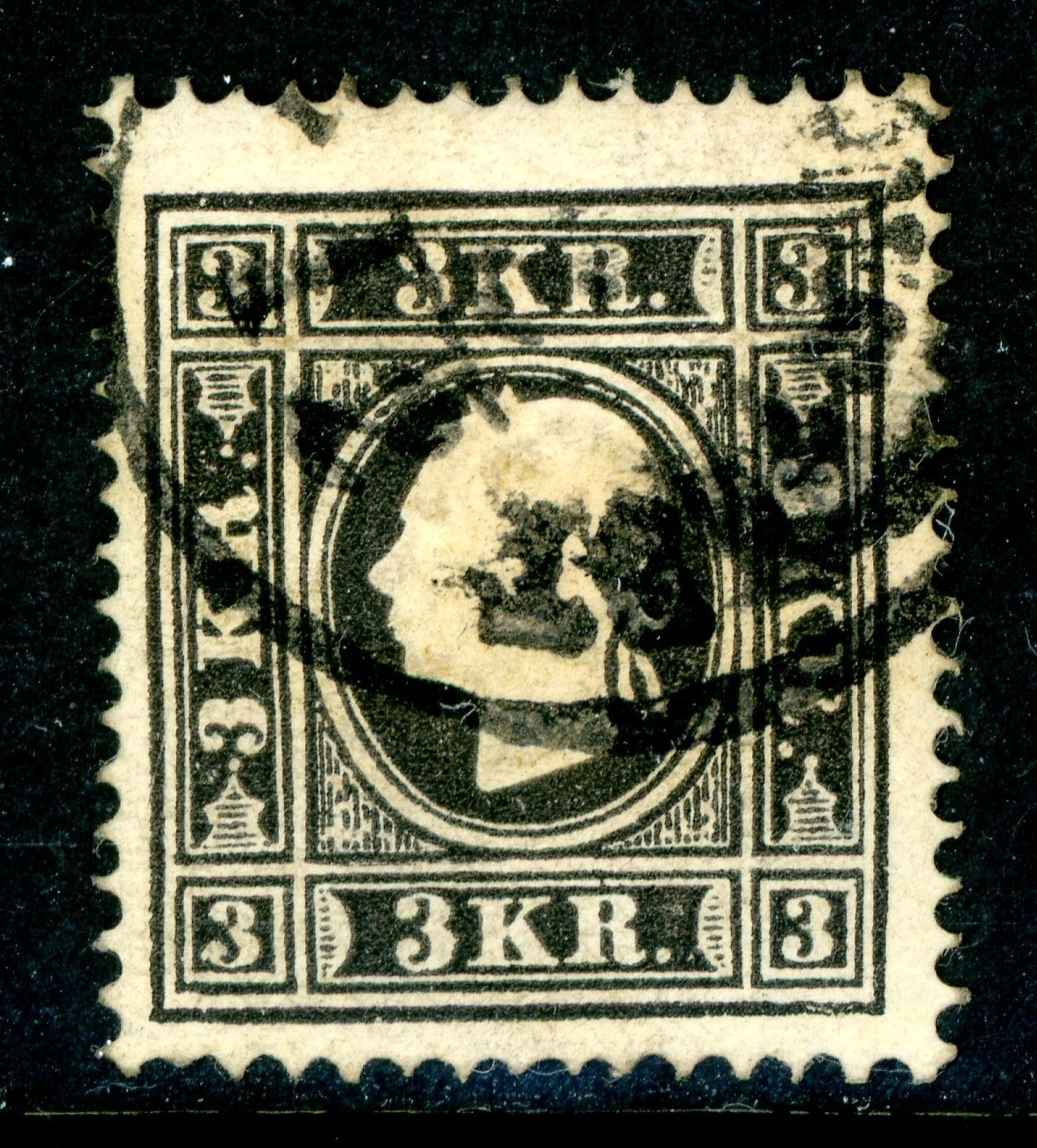 Austria 1858 First Issues 3Kr Black Type 2 Scott #7 VFU D127 Austria 1858 First Issues 3Kr Black Type 2 Scott #7 VFU D127
