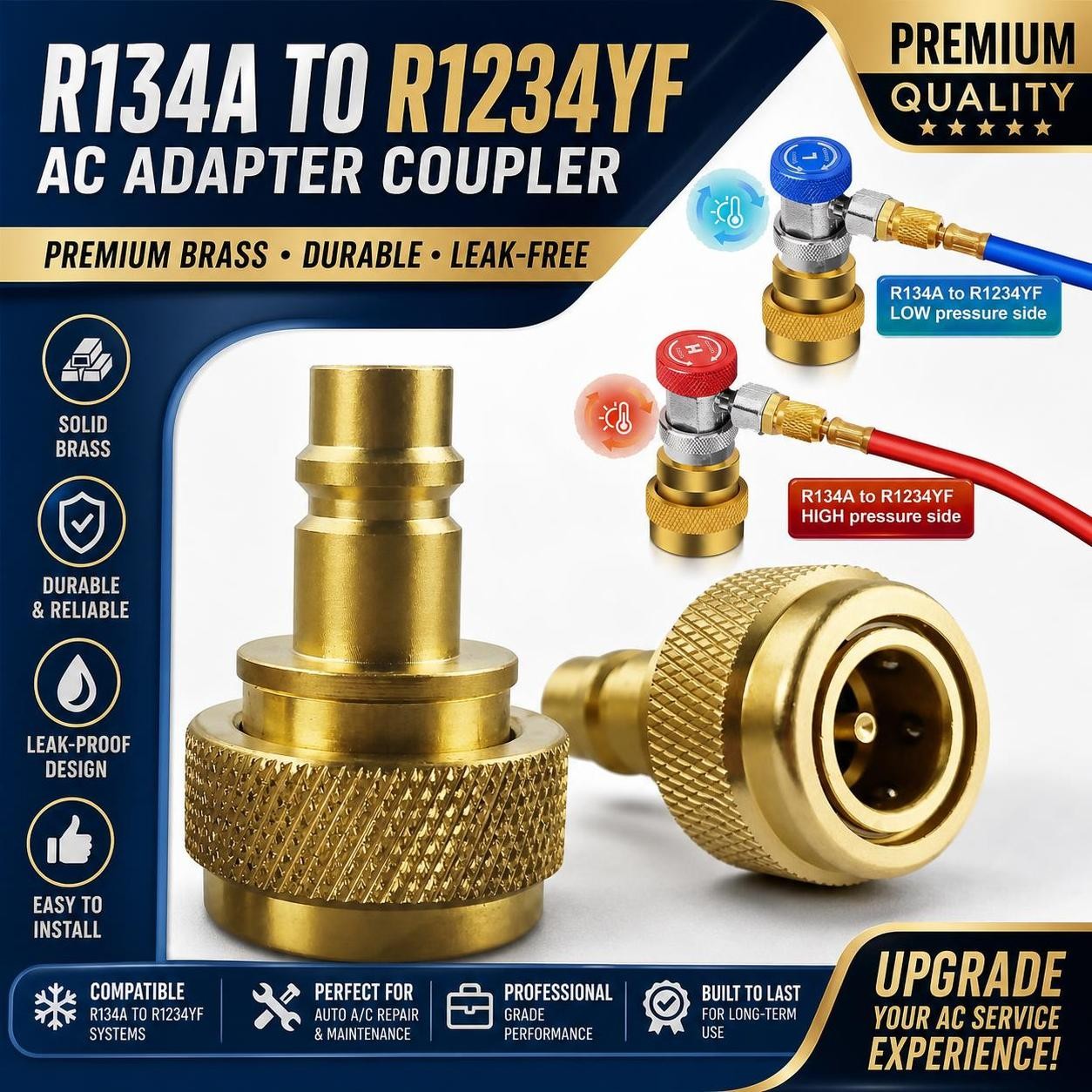 R134A to R1234YF Quick Couplers Kit Adapter Adjustable High & Low Connection US